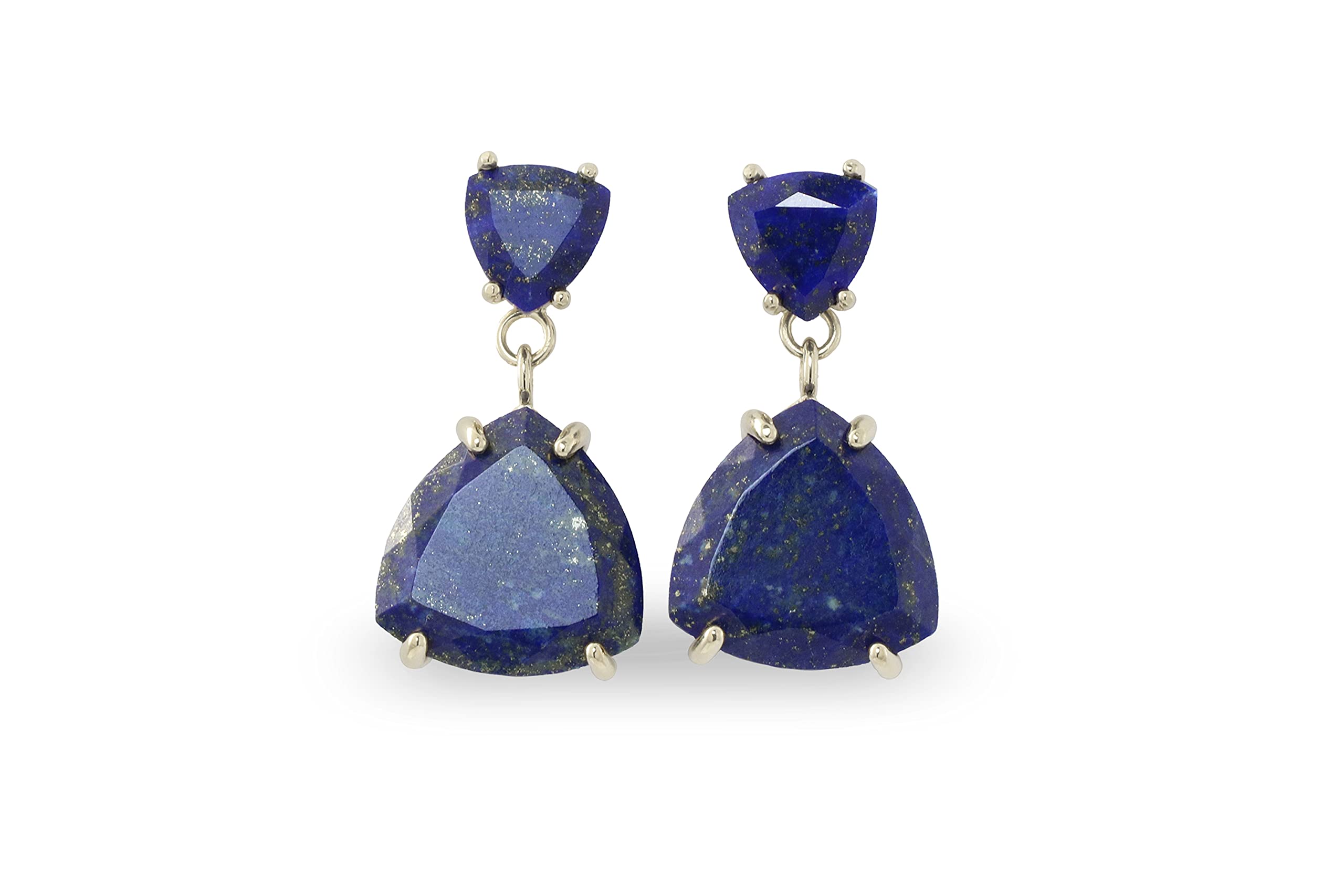Lapis Lazuli and Anemone Double Stone Dangling Earrings for Women - September Birthstone Statement Jewelry - Elegant Blue Gemstone Gold Earrings - Perfect Gift for Birthday, Anniversary, and Special Occasions