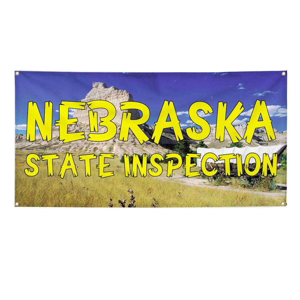 Nebraska State Inspection Vinyl Banner - Weatherproof Outdoor Business Sign (48x96 Inches, Yellow, 8 Grommets) - Perfect for Industrial Yards, Construction Sites & Parking Lot Safety