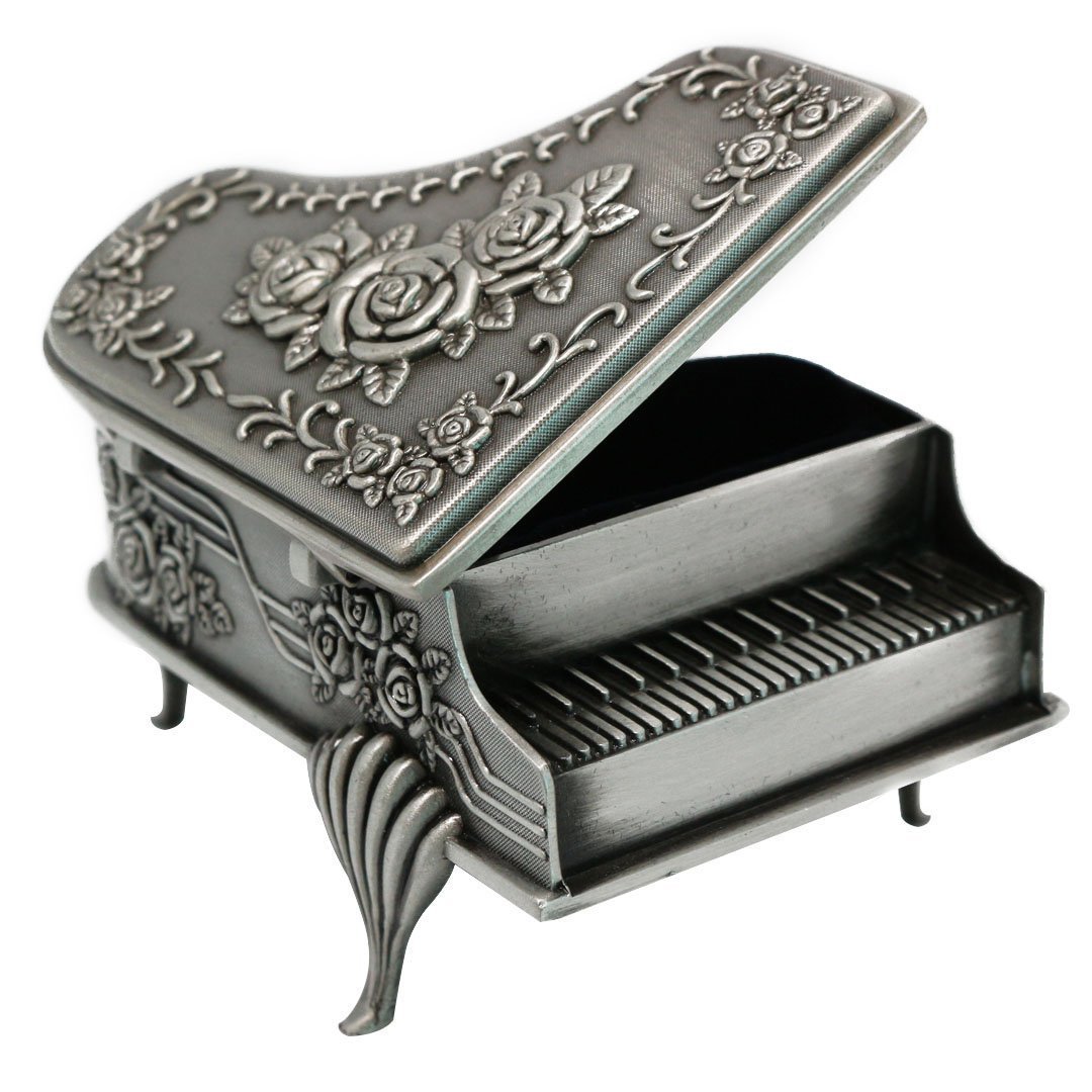 Vintage Antique Piano-Shaped Metal Jewelry Box with Floral Carving - Princess Jewelry Organizer & Makeup Storage Case - Perfect for Gift, Home Decor, and Jewelry Display