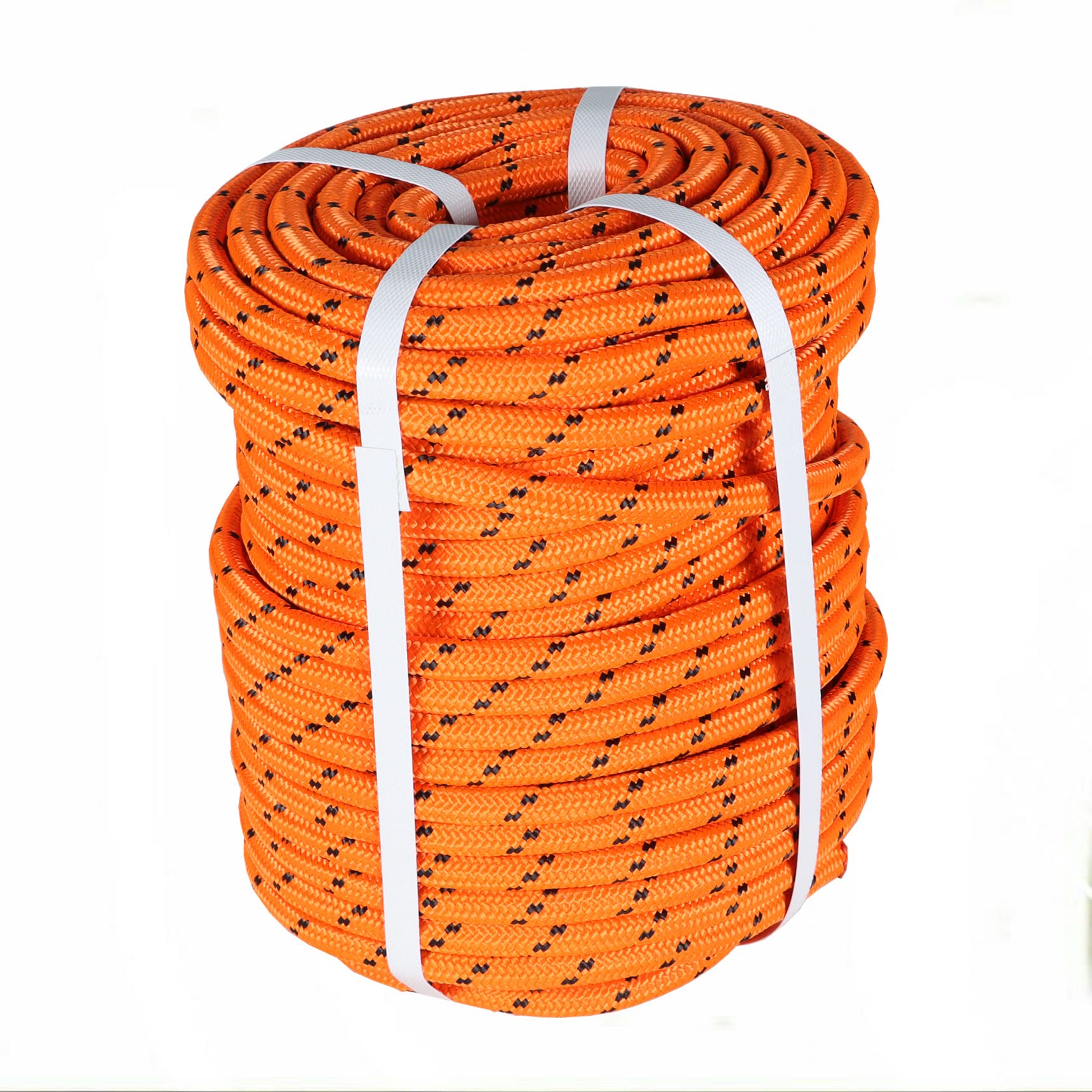 1/2 Inch x 150 Feet Double Braid Polyester Rope - Heavy Duty Arborist Rigging Rope for Tree Climbing, Multipurpose Bull Rope for Farm, Boat, Ranch, Towing & Pulling (Orange) - Perfect for Outdoor Work, Marine Use & Industrial Applications