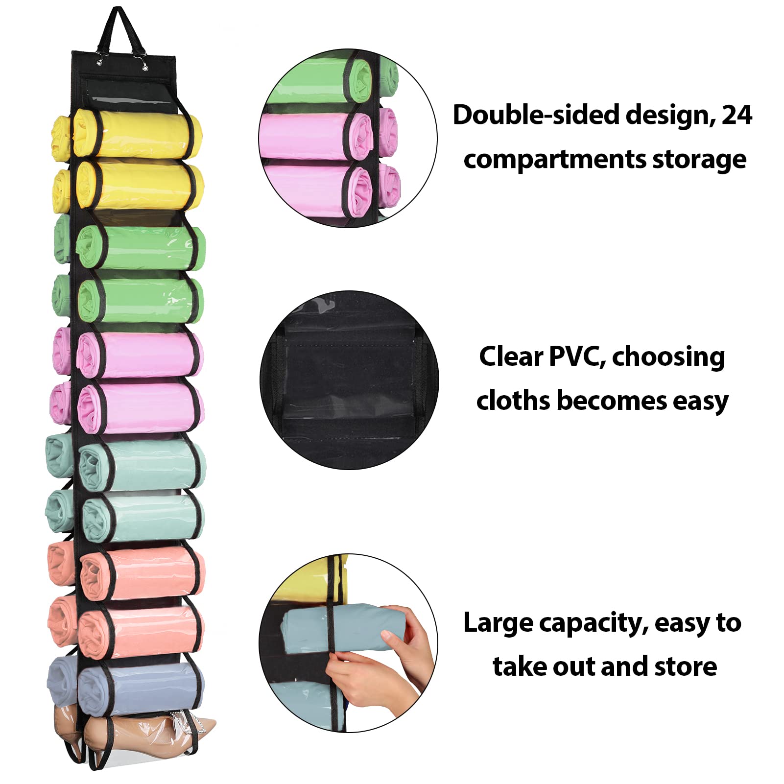 24 Compartment Hanging Closet Organizer for Leggings, Jeans & Clothes Storage - Space Saving Wardrobe Organizer for Closet, Bedroom & Travel