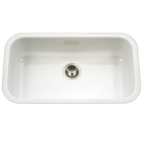 Hamat CER 3118S WH Large White Enamel Steel Undermount Single Bowl Kitchen Sink - Perfect for Modern Kitchens, Restaurants & Food Prep Areas