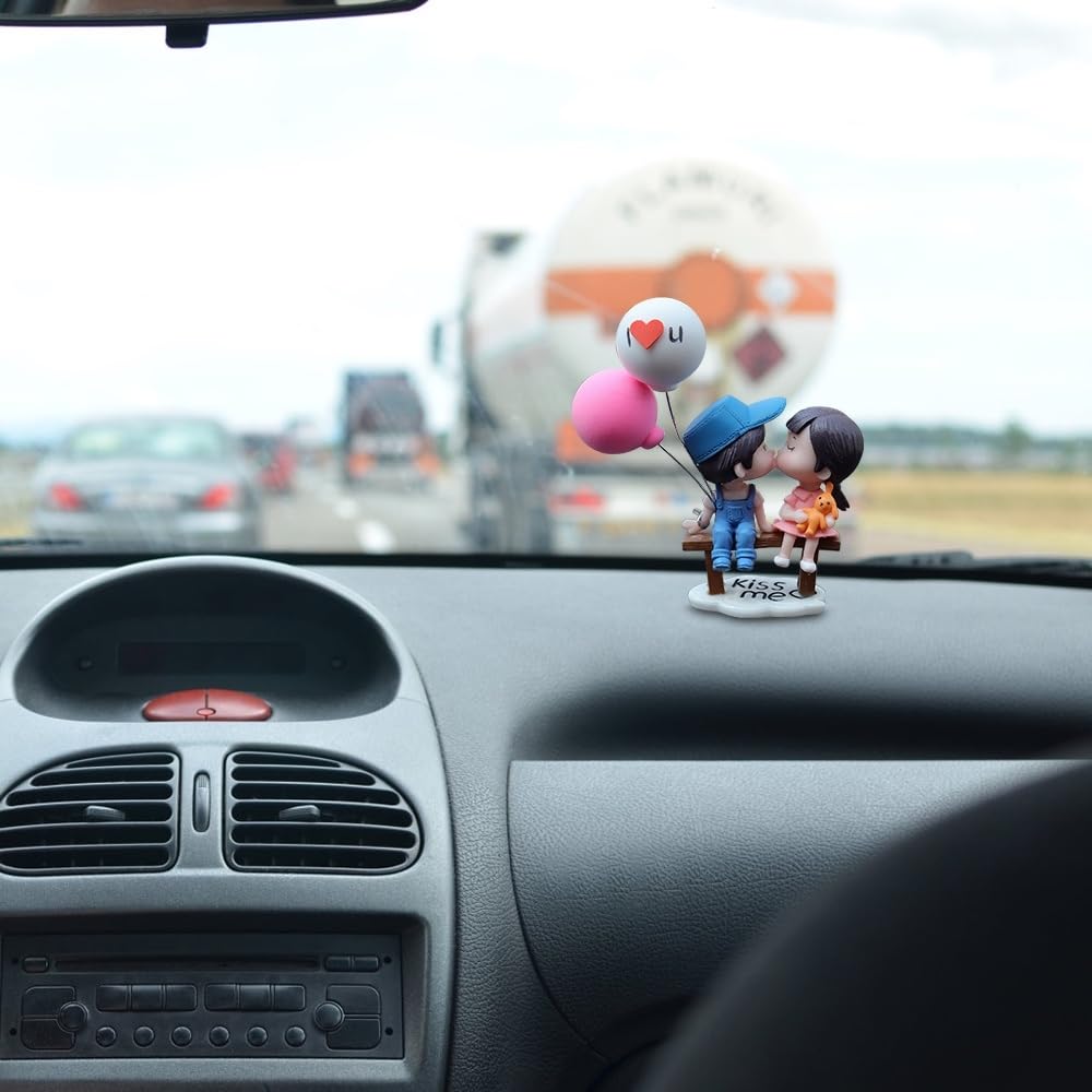 Cute Cartoon Couple Car Decorations - Romantic Couples Car Accessories with Balloons for Dashboard, Bedroom & Home Desk Decor - Perfect for Valentine's Gifts & Anniversary Presents