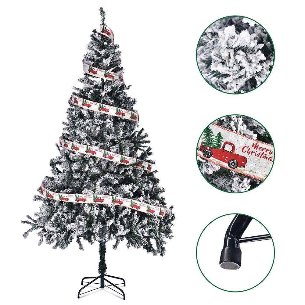 7.5ft Pre-Lit Frosted Christmas Tree with Decorative Ribbon & Metal Stand - Perfect for Home, Office, and Holiday Decorations
