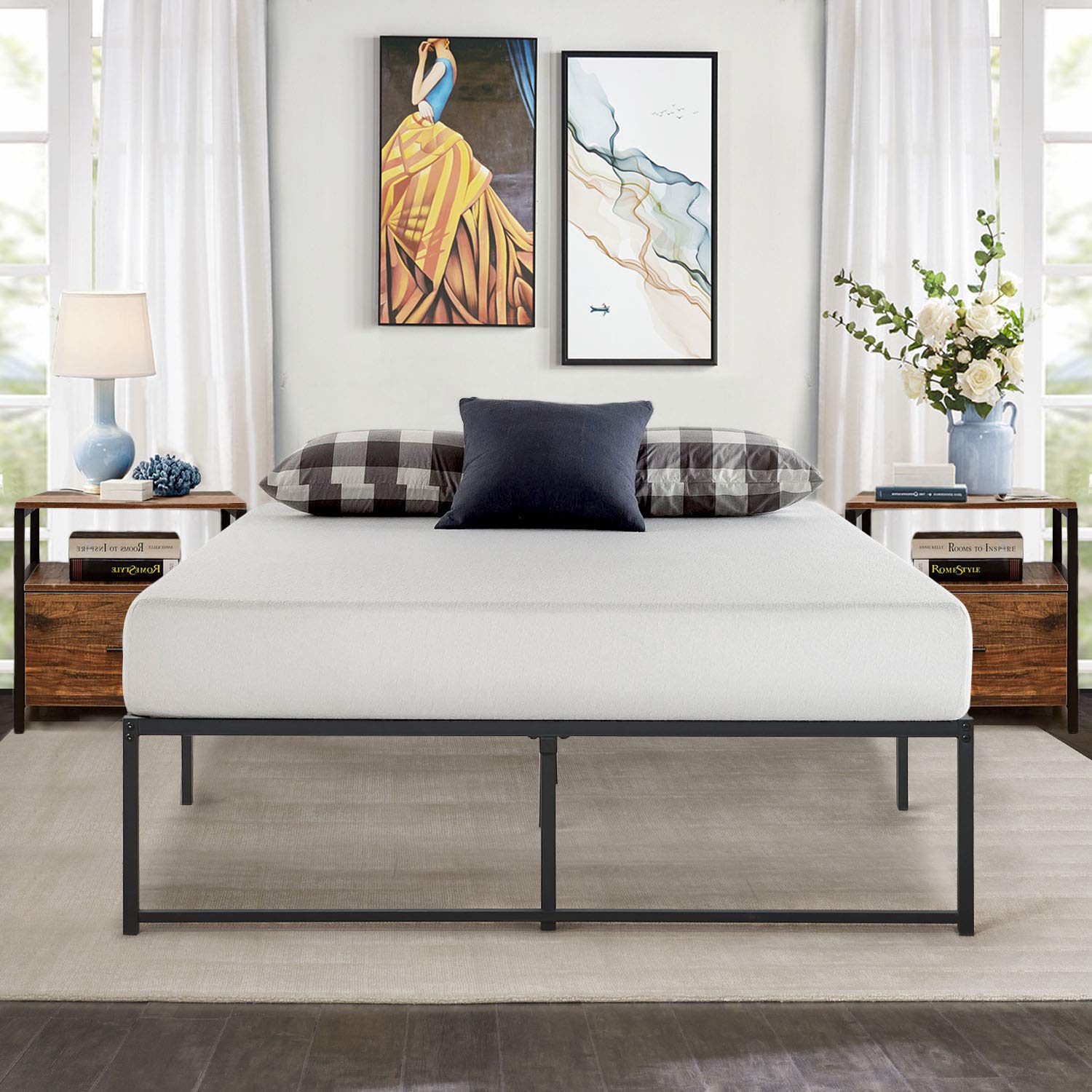 VECELO 14 Inch Full Size Bed Frame with Steel Slat Support - No Box Spring Needed, Sturdy Metal Platform Foundation for Mattress - Perfect for Modern Bedrooms, Guest Rooms & Small Spaces (Black)