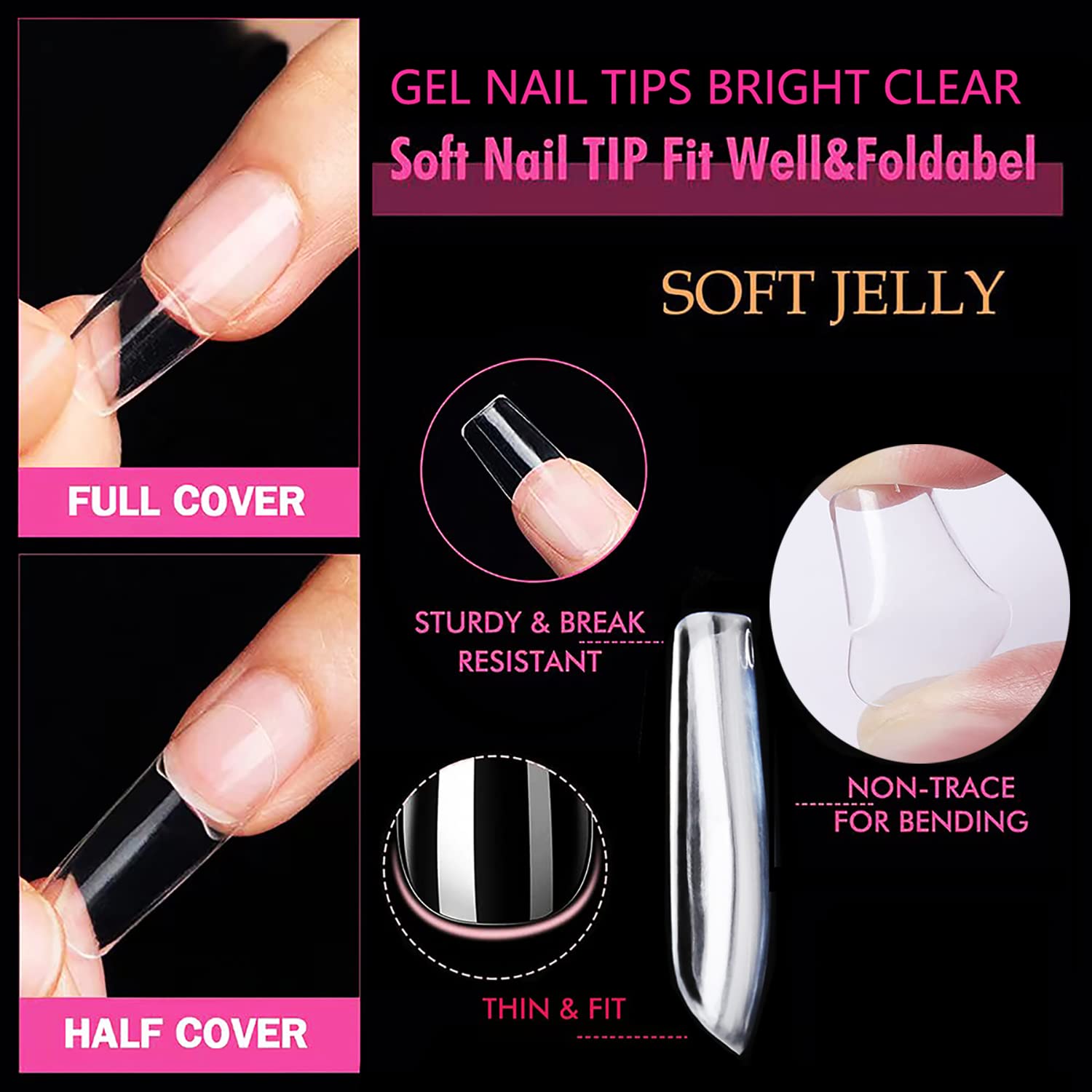 UNA GELLA 504pcs Medium Square Gel Nail Tips - 12 Sizes Full Cover Clear Acrylic Fake Nails for Professional Salon & Home DIY Nail Art | Perfect for Nail Extensions, Manicures & Special Occasions