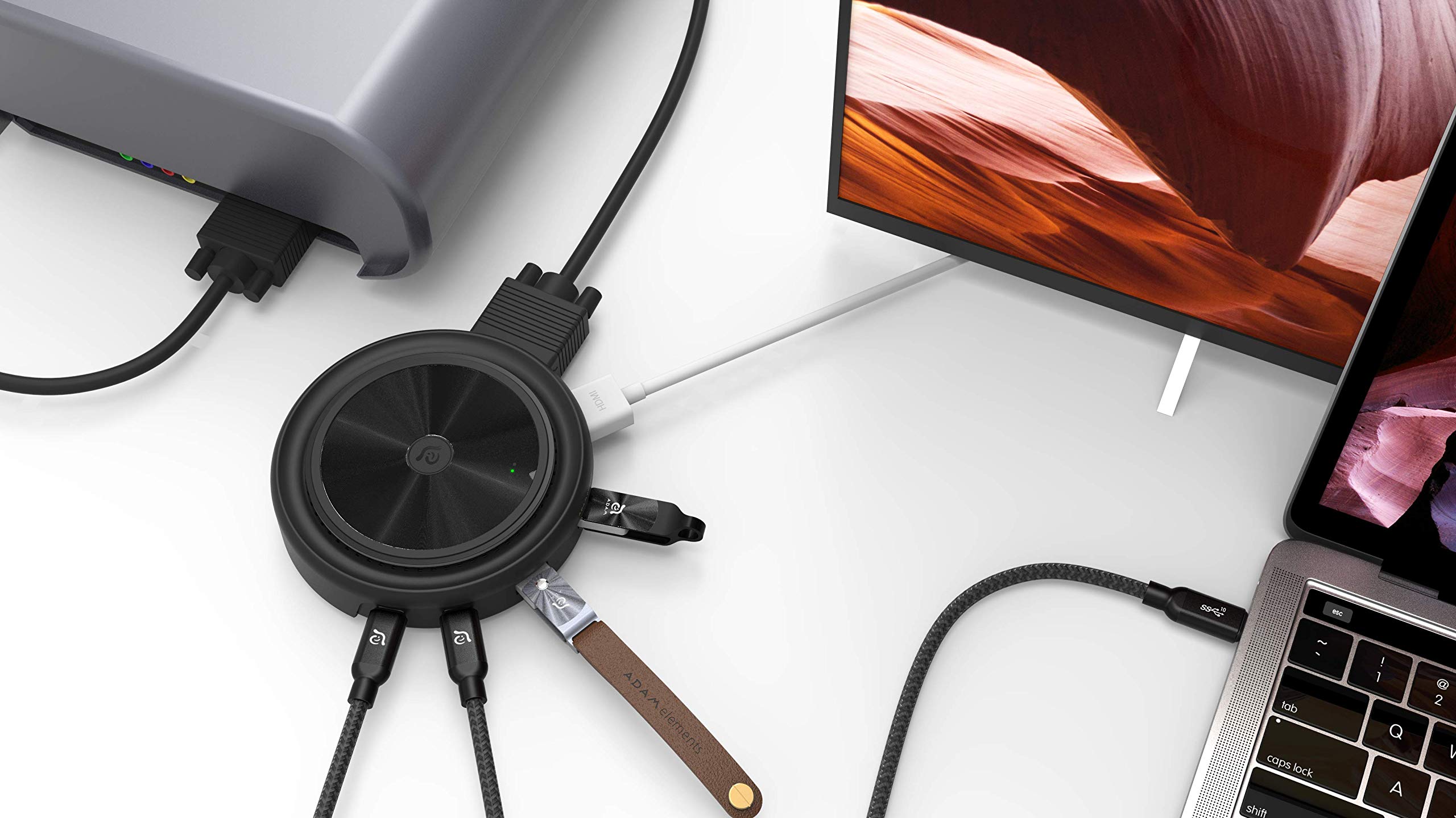 ADAM Elements USB C Hub with Detachable Wireless Charger - 7-in-1 Multiport Adapter with HDMI/VGA, USB-C PD Fast Charging, USB 3.1 Ports - Compatible with MacBook Pro, iPad Pro, iPhone, Samsung Galaxy - Perfect for Home Office, Travel & Conference Presentations