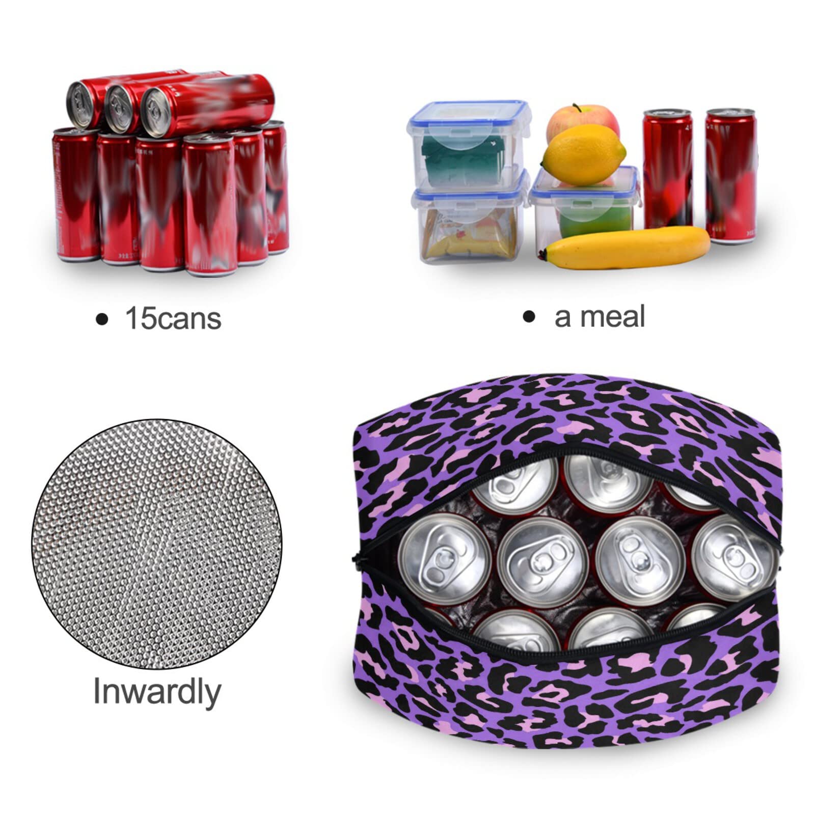 Stylish Purple Leopard Insulated Lunch Bag for Women & Men - Reusable Eco-Friendly Cooler with Carry Handle - Perfect for Work, School, Picnics & Outdoor Activities