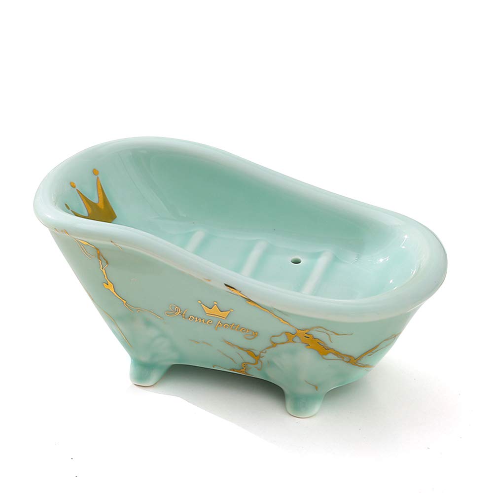 Ornerx Ceramic Bathtub Soap Dish Holder - Bathroom Organizer with Non-Slip Design, Eco-Friendly Green - Perfect for Shower, Bathtub & Spa Decor
