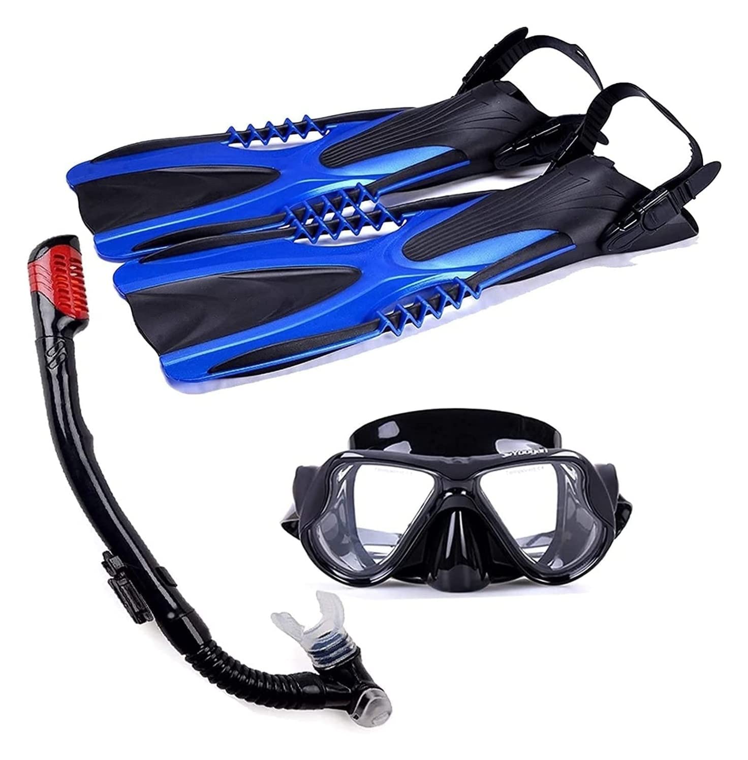 Premium WARRIO Snorkel & Scuba Diving Mask Set with Anti-Fog Lens - Full Face Snorkeling Gear for Adults & Kids - Complete Swimming Equipment with Fins for Ocean, Pool & Beach Adventures