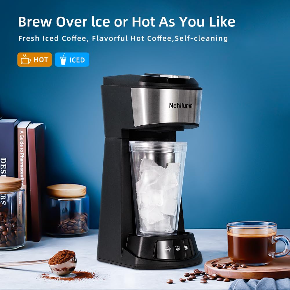 2-in-1 Single Serve Coffee Maker for K-Cup Pods & Ground Coffee - Mini One Cup Coffee Machine with Auto Shut Off (6-14oz) - Perfect for Home, Office & Travel Mugs - Compact & Portable Coffee Brewer