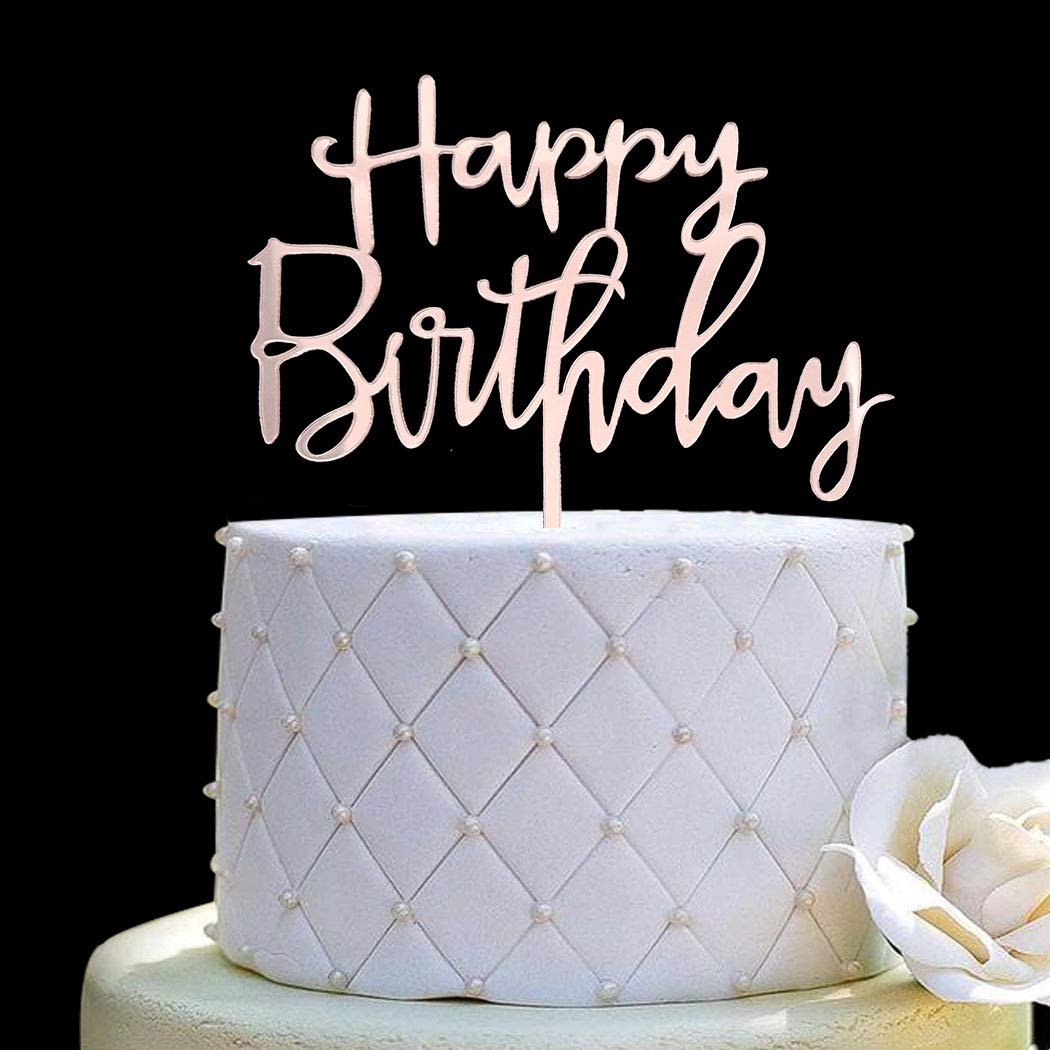 Happy Birthday Cake Topper - Rose Gold Mirror Acrylic Party Decorations for Birthday Cakes, Wedding, Anniversary & Special Events | Elegant Celebration Decor
