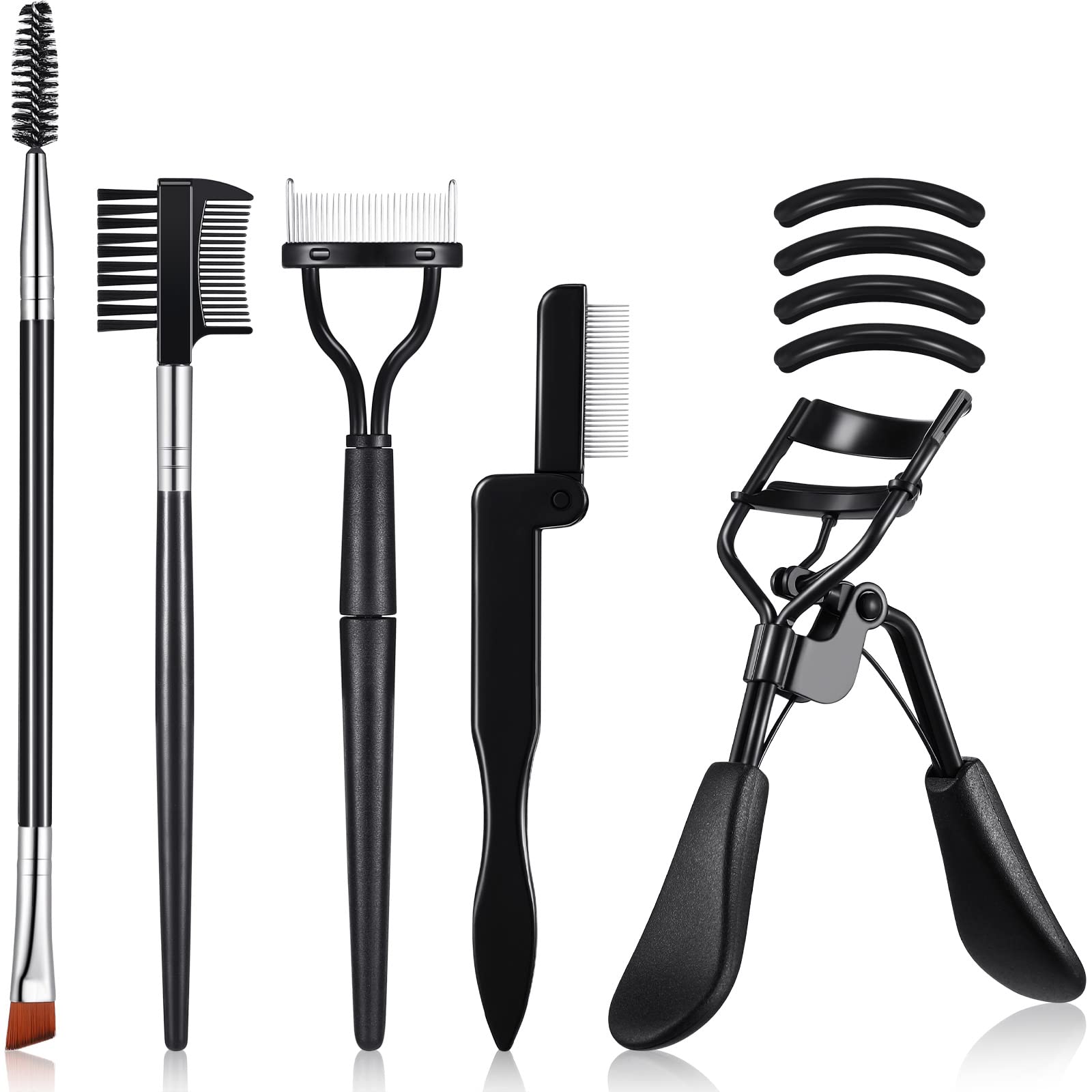 Premium Eyelash Curler & Eyebrow Brush Kit - Lash Curler with Comb, Mascara Brushes & Silicone Pads - Perfect for Salon, Travel & Home Makeup Routine