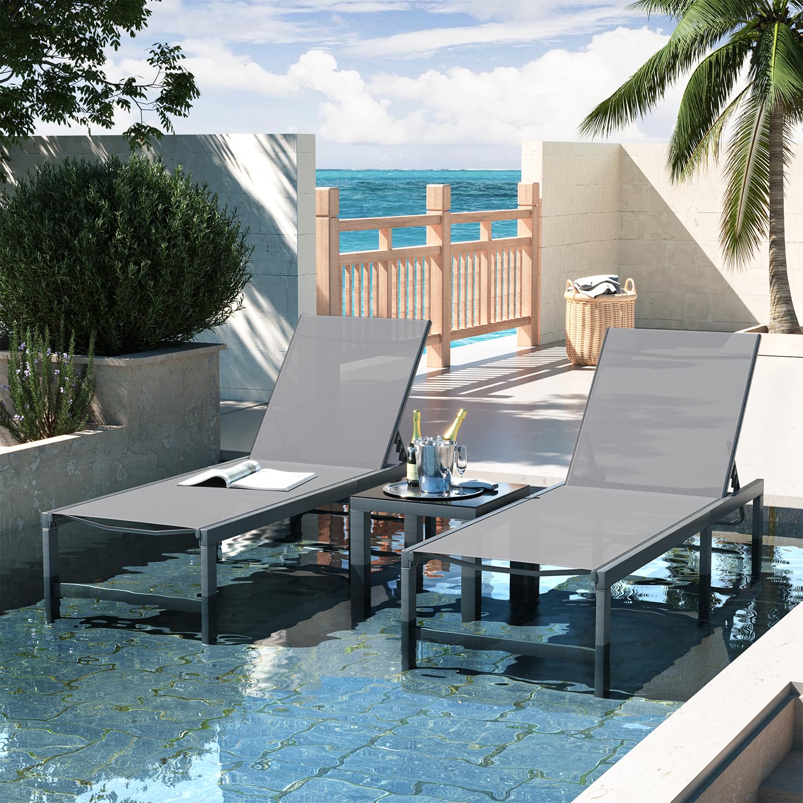 Amopatio 3-Piece Patio Chaise Lounge Set - 24.4