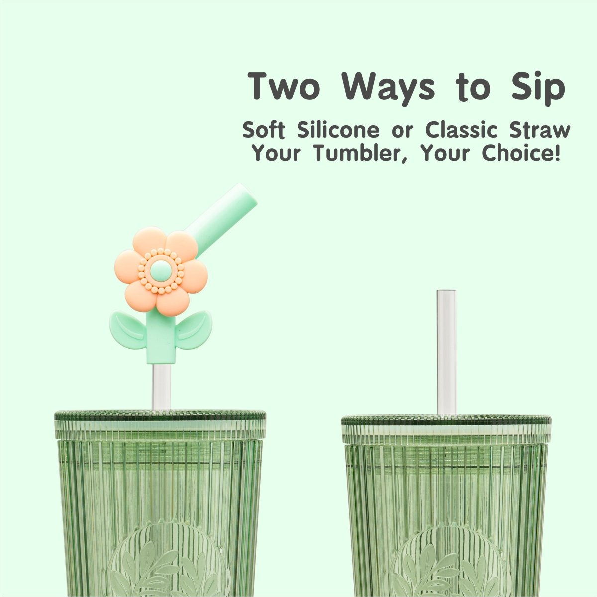 26oz Insulated Tumbler with Straw & Leak-Proof Lid - Cute Floral Silicone Straw Tips in Botanica Green - Perfect for Iced Coffee, Smoothies & Outdoor Activities