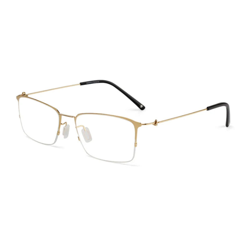 Unisex Black Semi-Rimless Square Titanium Eyeglasses Frame 68203 - Lightweight & Durable Glasses for Work, Reading & Fashion