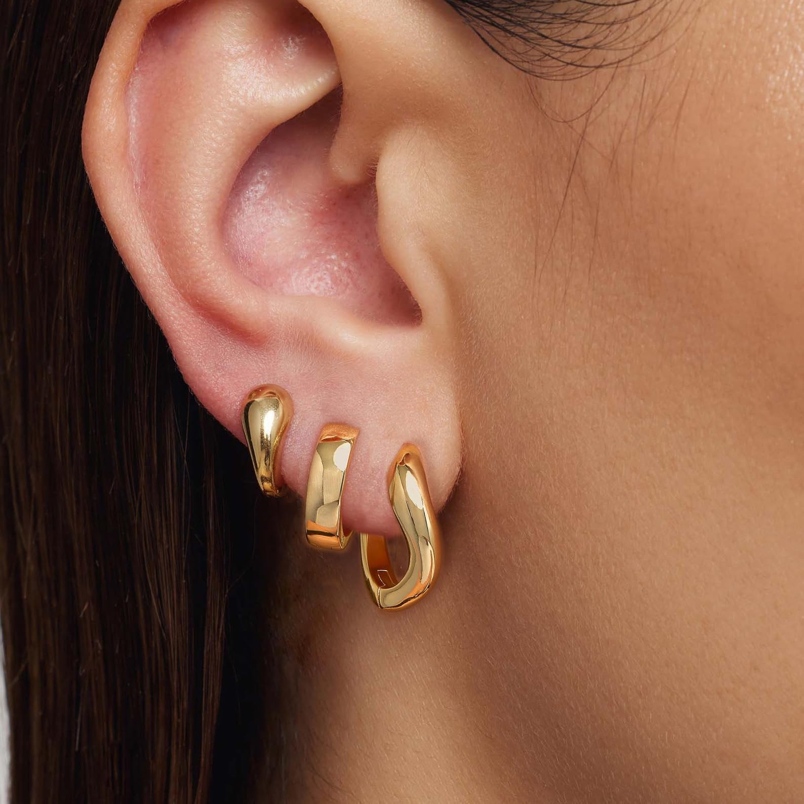 3 Pairs 14K Gold Hoop Earrings for Women - Trendy Dainty Huggie Stud Earrings, Hypoallergenic Small Hoops - Perfect Gift for Her, Birthday, Anniversary & Everyday Wear