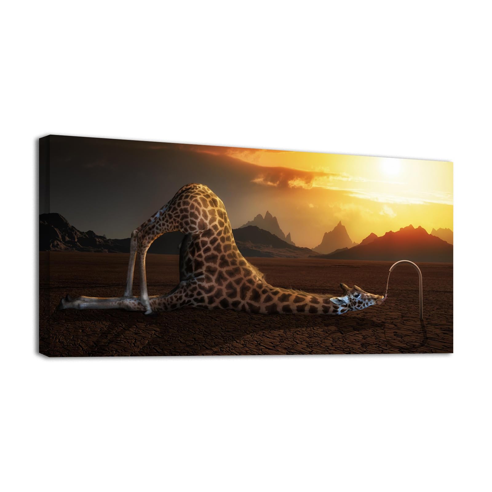 YONICA Funny Giraffe Drinking Water Canvas Wall Art - 20x40 Inch Nature Animal Painting for Home Decor, Living Room, Bedroom & Office - Perfect for Modern Interior Design & Gift Giving