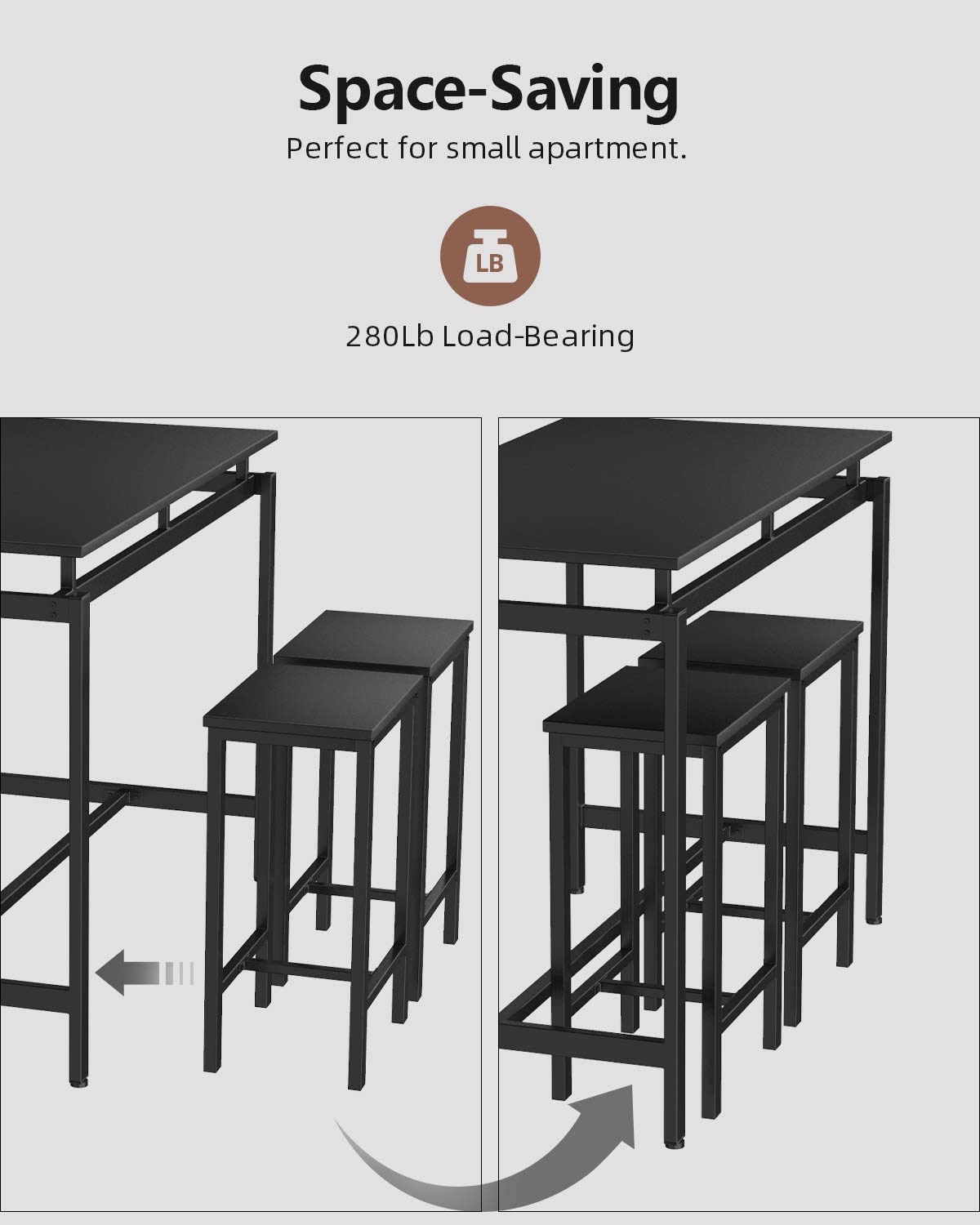 Modern 5-Piece Recaceik Bar Table Set - Farmhouse Counter Height Dining Table & 4 Chairs with Wood Top - Perfect for Small Spaces, Breakfast Nook, Living Room, Restaurant or Pub Setting - Black Finish