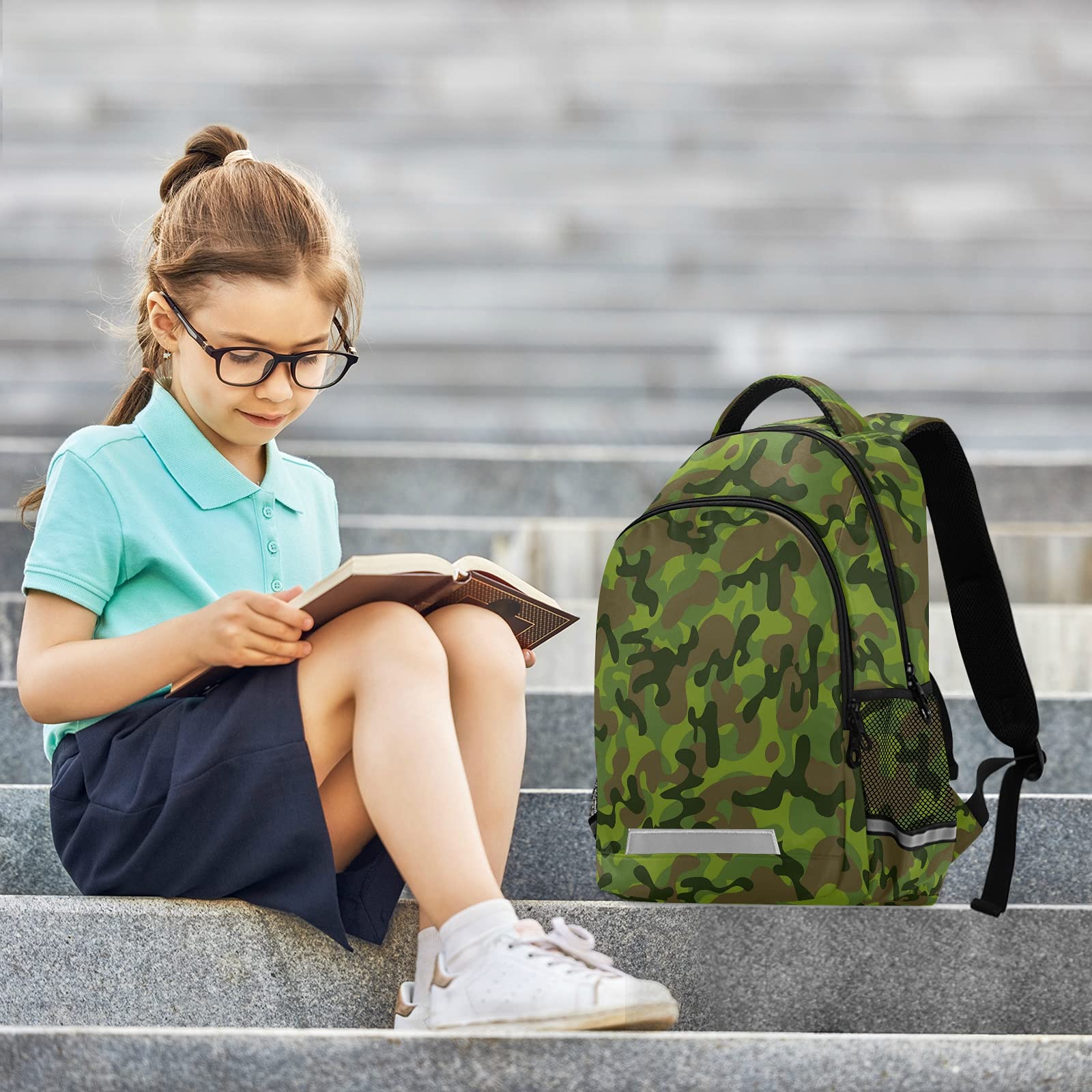 **MNSRUU Camouflage Green Laptop Backpack with Chest Strap - Durable School, Travel & Hiking Backpack for Boys & Girls - Perfect for College, Work & Outdoor Adventures**