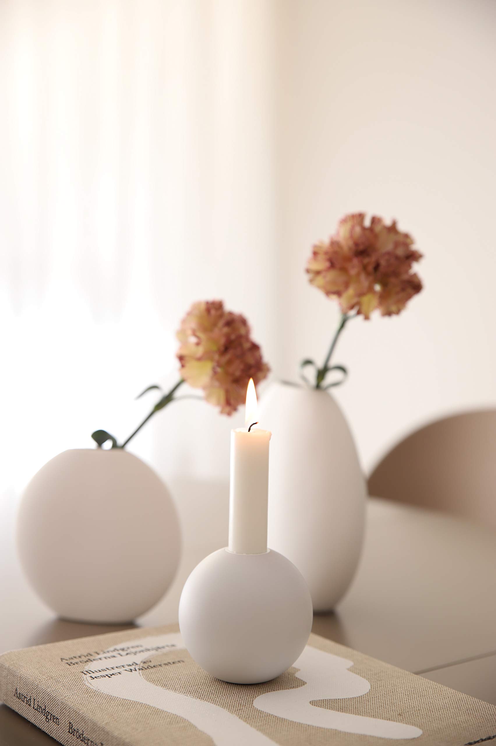 Handmade Ceramic Pastille Vase - 20cm Diameter, 19cm Height - White Home Decor for Living Room, Dining Table & Wedding Centerpieces