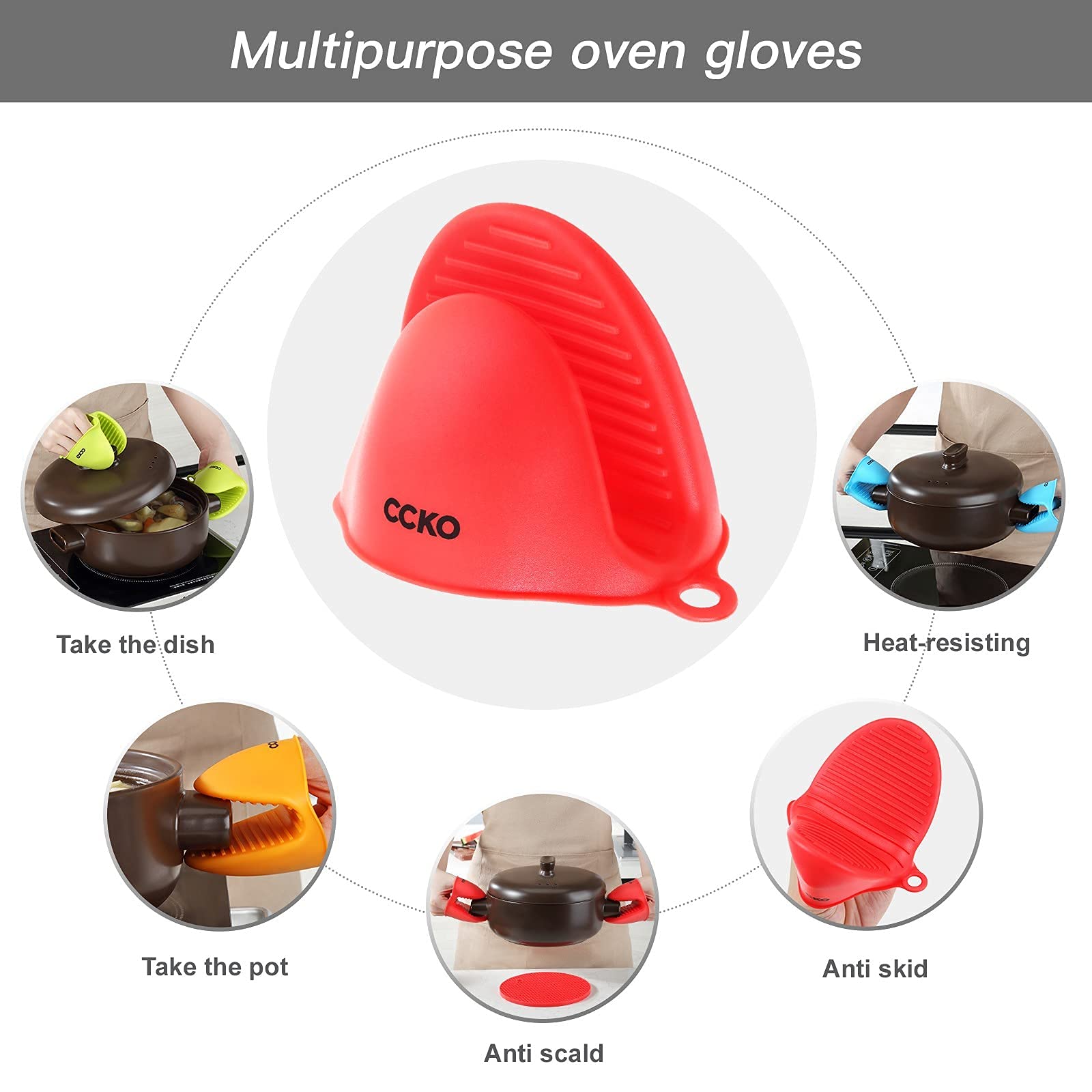 Heat Resistant Silicone Mini Oven Gloves - 1 Pair Kitchen Cooking & Baking Mitts with Finger Protection (Green) - Perfect for Baking, Grilling, and Handling Hot Pans Safely