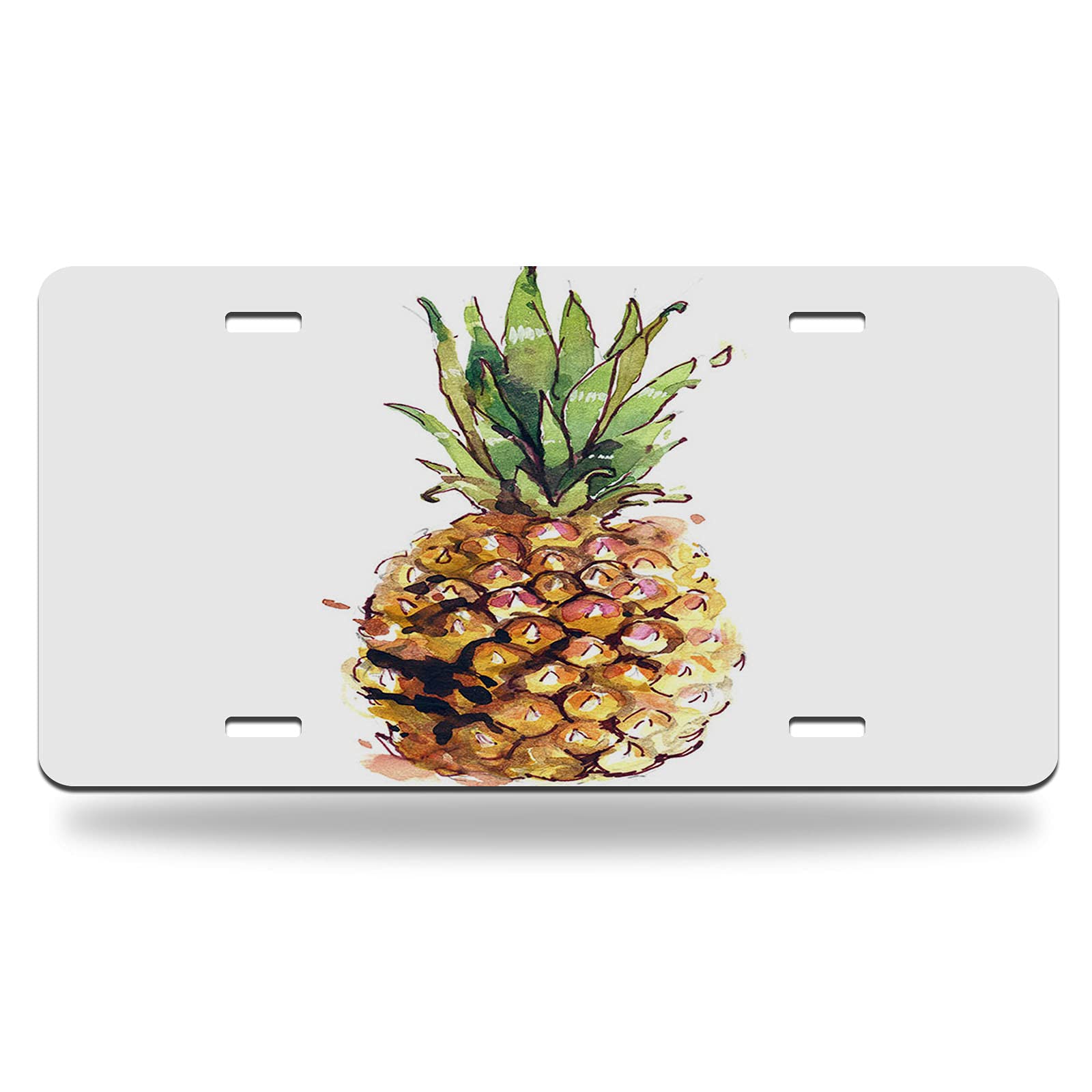 Vibrant Pineapple Watercolor Metal License Plate - 12x6 Inch Tropical Fruit Car Tag for Men & Women | Durable Vanity Plate for Summer Beach Trips, Hawaiian-Themed Parties & Tropical Home Decor