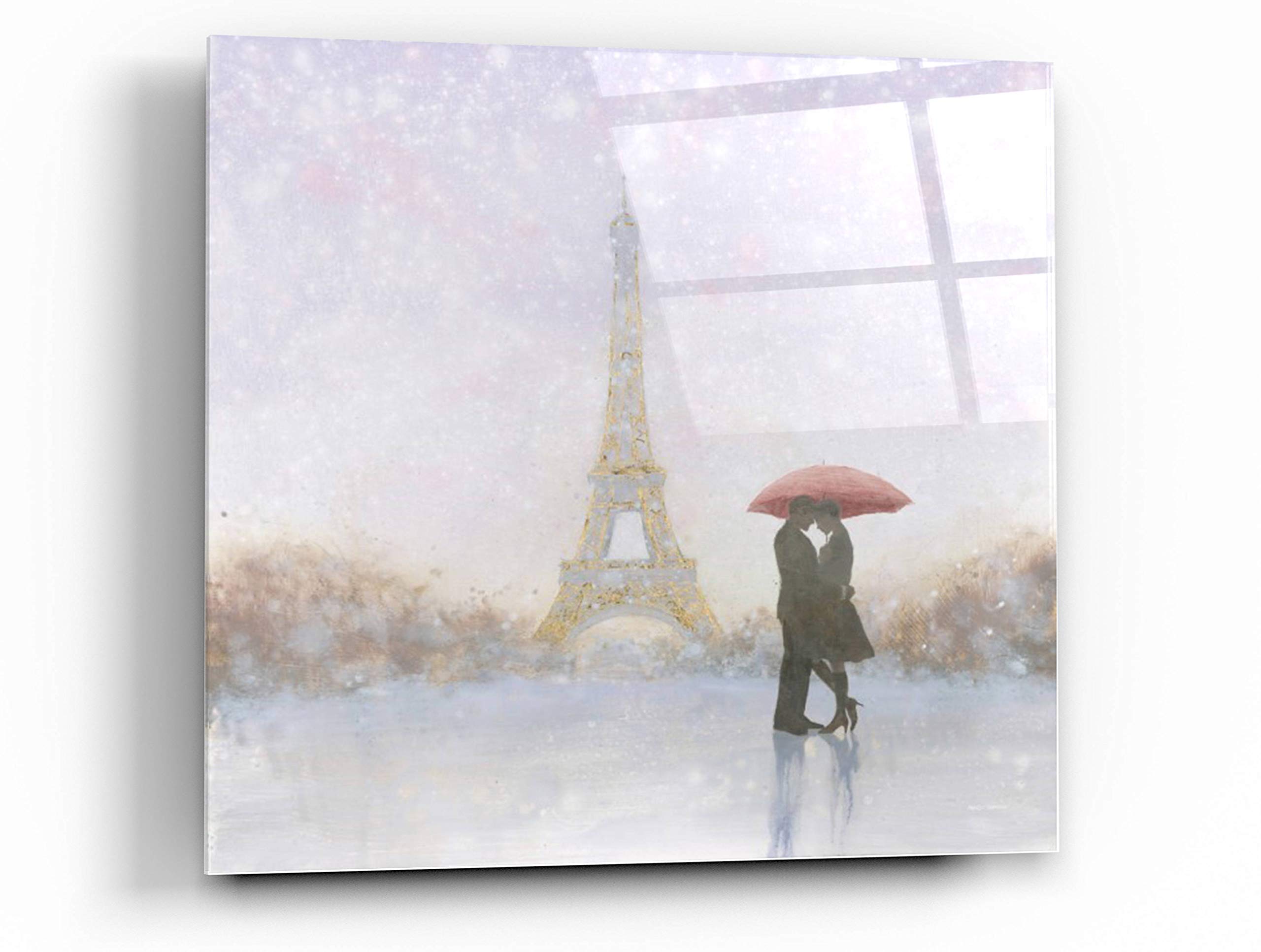 Eiffel Romance by Marco Fabiano - 24x24 Inch Acrylic Glass Wall Art Painting, Modern Parisian Home Decor for Living Room, Bedroom & Office