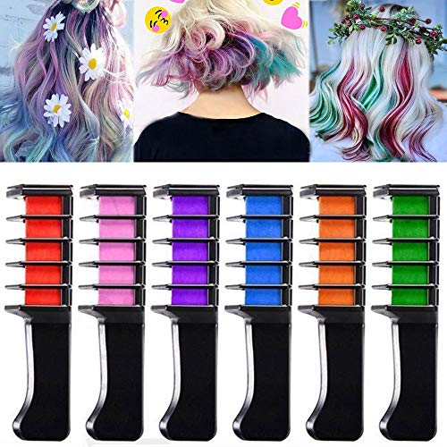EBANKU 6 Color Temporary Hair Chalk Comb Set - Washable & Non-Toxic Hair Color for Kids & Teens - Perfect for Halloween, Cosplay, Birthday Parties, School Events & Festive Celebrations