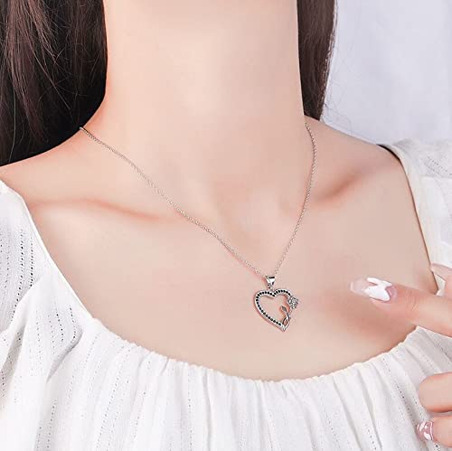 Sparkling Black Crystal Heart Necklace with Single Rose - Elegant Valentine's Gift for Her, Anniversary Jewelry, Romantic Date Night Accessory