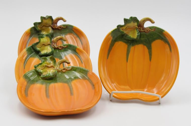 Premium Ceramic Pumpkin Plates Set of 4 - 6 Inch Fall-Themed Dinner Plates for Thanksgiving, Halloween & Autumn Table Decor - Durable & Dishwasher Safe