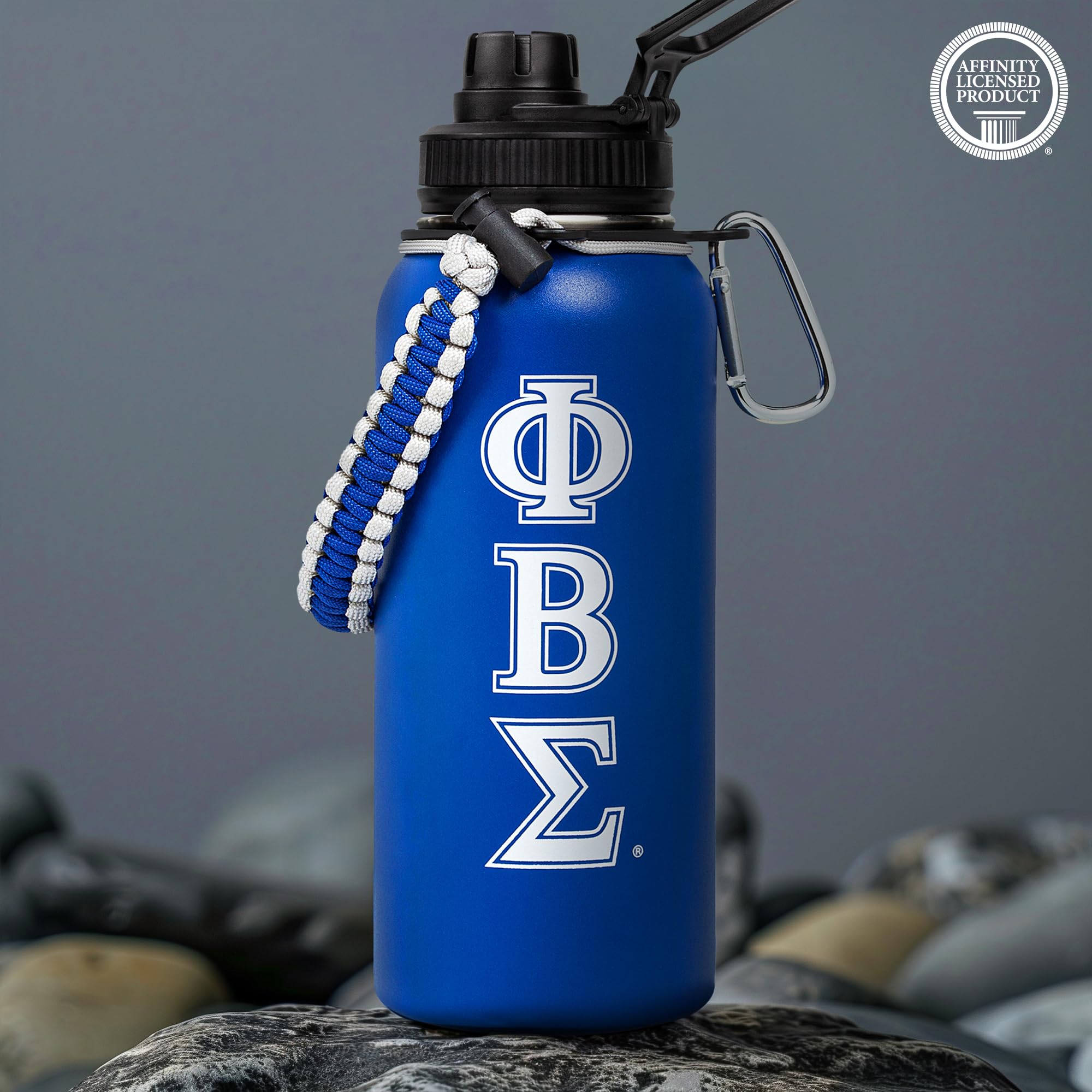 Official Phi Beta Sigma 32oz Insulated Tumbler with Paracord Handle & Carabiner Clip - Greek Letter Fraternity Stainless Steel Cup for College Students, Alumni Events & Outdoor Adventures