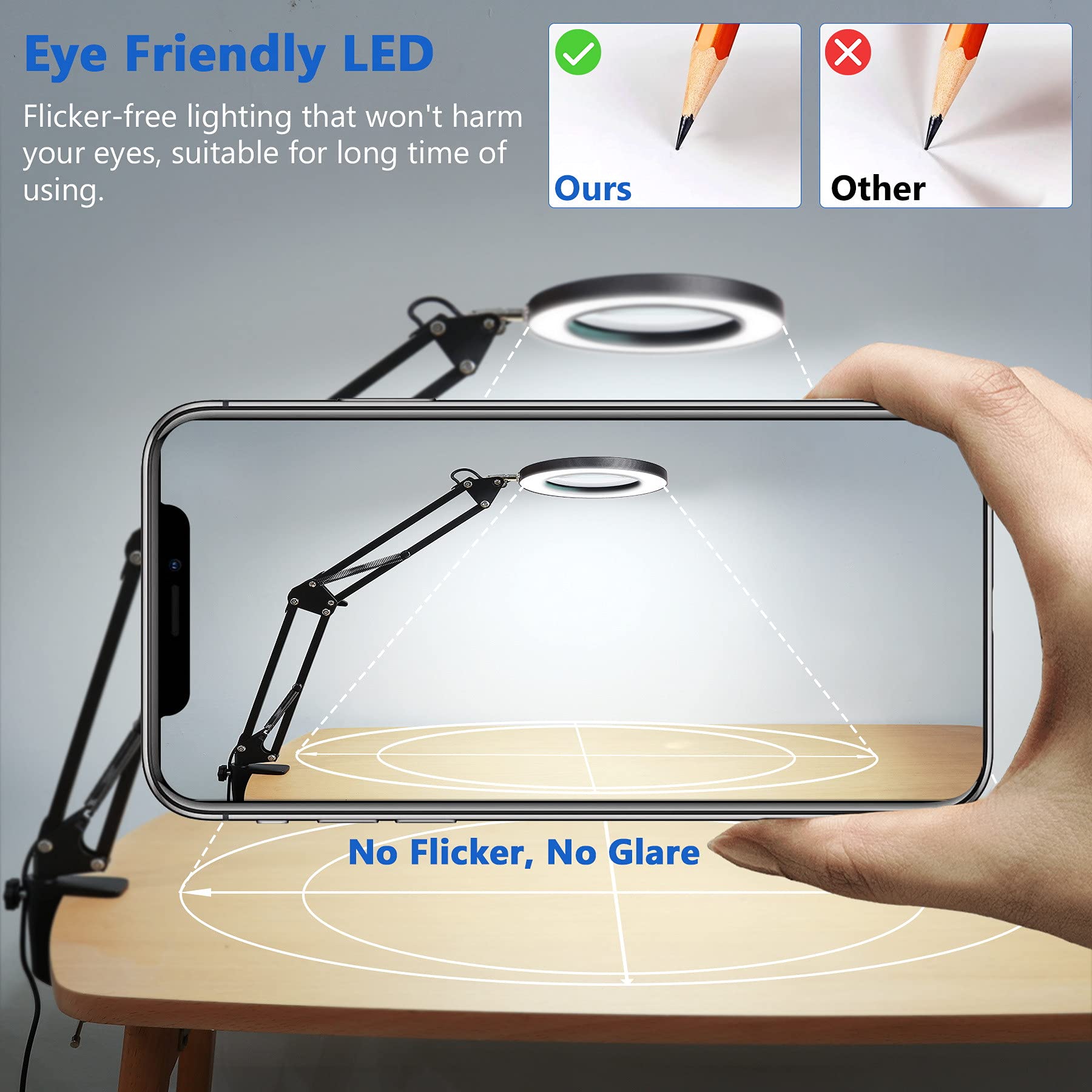 10X Magnifying Glass with Light and Stand - Veemagni Real Glass Magnifier with 3 Color Modes & Stepless Dimming, Adjustable Swing Arm LED Desk Lamp for Reading, Crafts, Jewelry Repair, Soldering & Close Work (Ideal for Hobbyists, Watchmakers & Elderly)