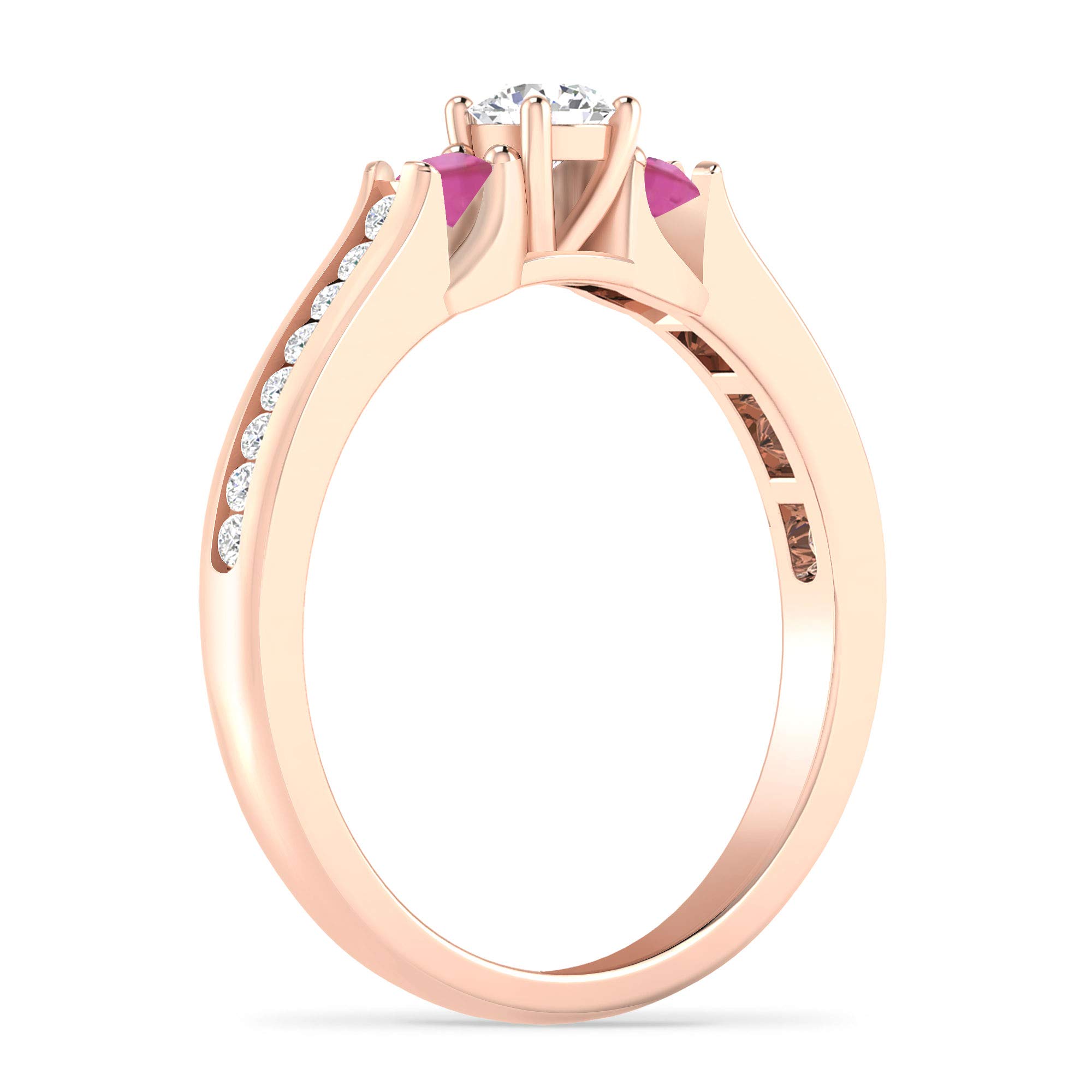 10K Gold 1/2 Carat Round Diamond & Pink Tourmaline Three Stone Engagement Ring | Size 5-8 | H-I Color | I2-I3 Clarity | Wedding Proposal, Promise Ring, Anniversary Gift | Perfect for Romantic Occasions & Special Celebrations