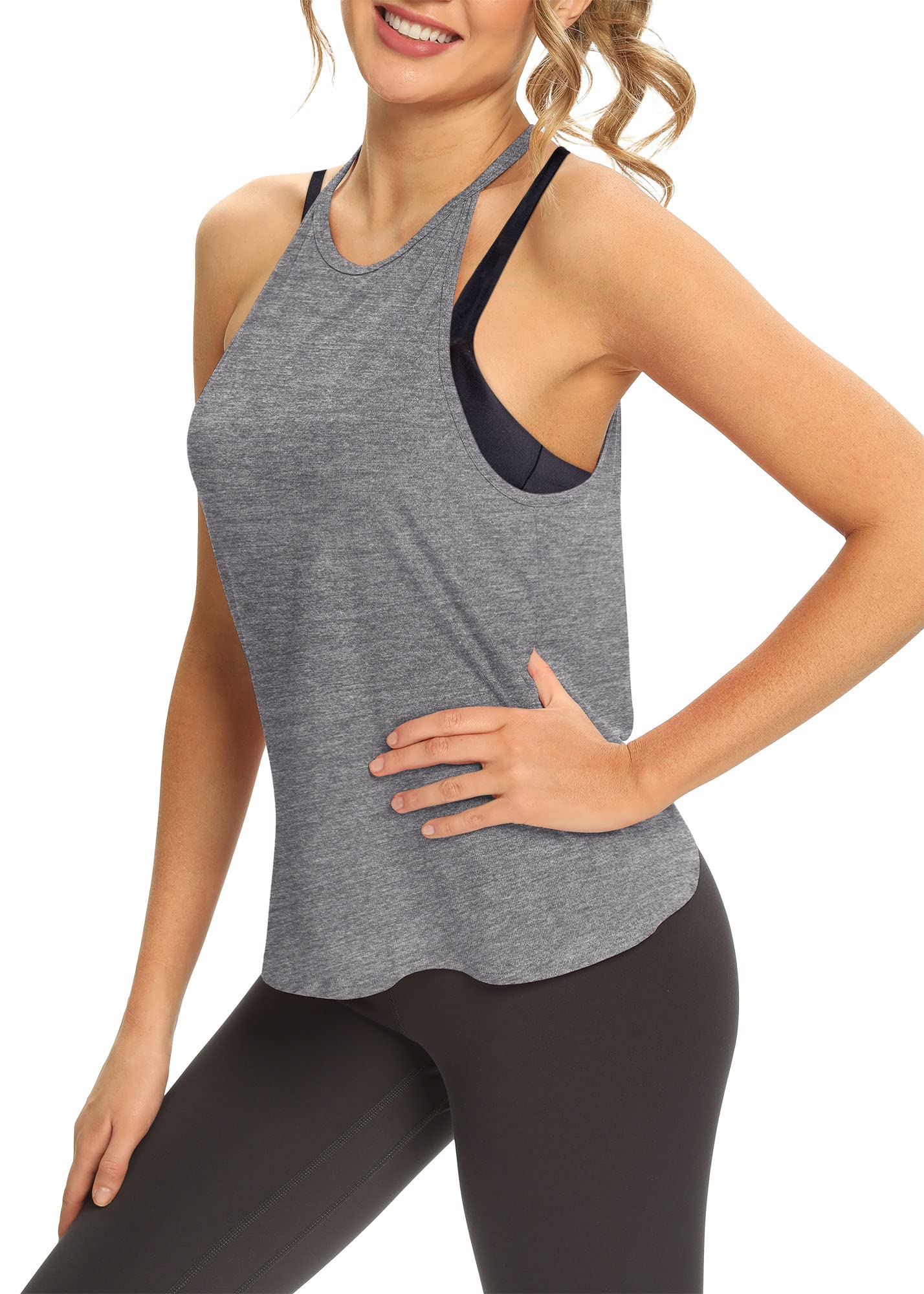 Mippo Women's Open Back Workout Tops - Sleeveless Halter Gym Athletic Tank Tops - Loose Fit Yoga & Running Shirts for Women - Perfect for Gym, Fitness & Summer Outdoor Activities