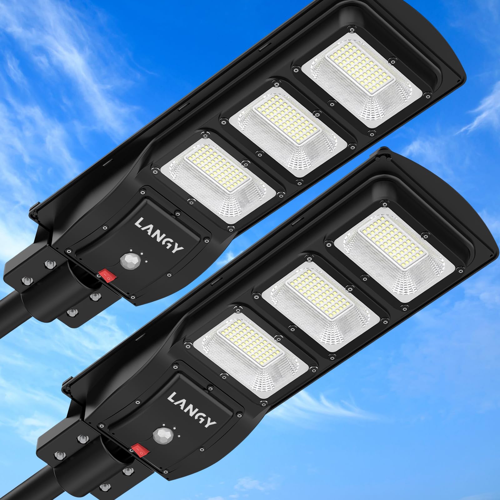 Upgraded Solar Street Lights Outdoor - 18000LM 6500K Dusk to Dawn IP67 Waterproof Solar Parking Lot Lights with Motion Sensor & Remote Control - Commercial & Yard Use (2 Pack) - Perfect for Driveways, Pathways, and Security Lighting