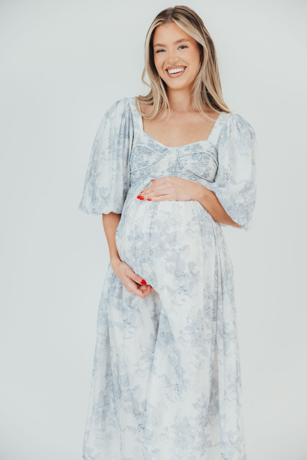 Harlow Maxi Dress - Light Blue Floral Maternity Dress | Bump Friendly & Size Inclusive (S-3XL) | Perfect for Pregnancy, Beach Vacations & Summer Weddings