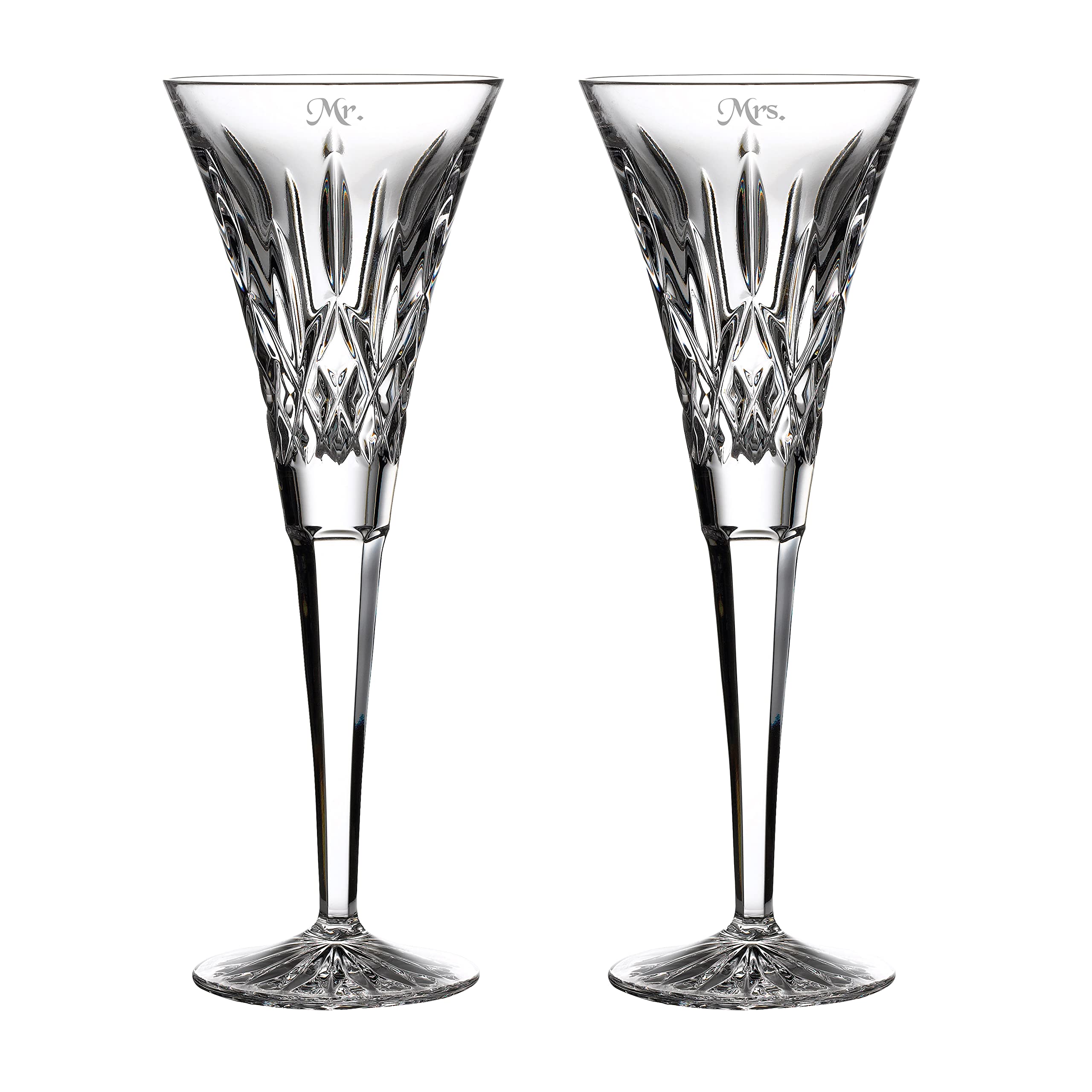 Personalized Lismore Toasting Flutes Set of 2 - Custom Engraved 5.5oz Crystal Champagne Glasses for Wedding, Anniversary, New Year's Eve - Elegant Gift for Couples, Bridal Shower & Romantic Celebrations