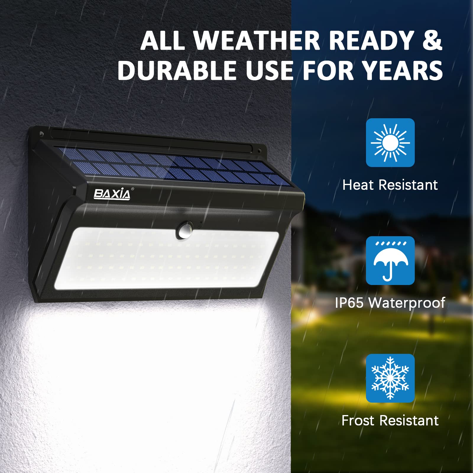 BAXIA TECHNOLOGY 100 LED Solar Motion Sensor Lights - Waterproof Outdoor Solar Security Lights with Wide Angle & Super Bright for Garden, Fence, Front Door, Yard [2 Pack] - Perfect for Home Security & Landscape Lighting