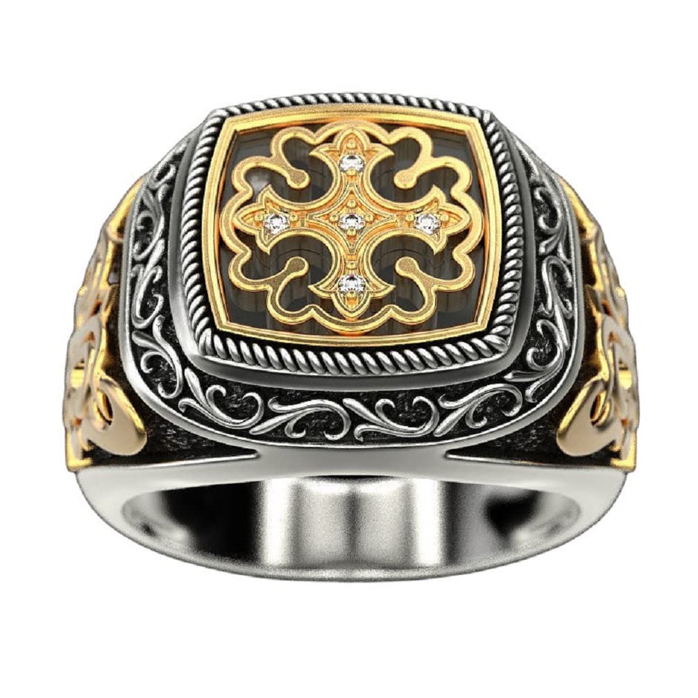**Men's Vintage Floral Cross Ring - Christian Religious Jewelry with Engraved Flower Design, Hip Hop Punk Crystal Signet Ring for Father's Day Gift | Perfect for Church, Weddings & Everyday Wear**