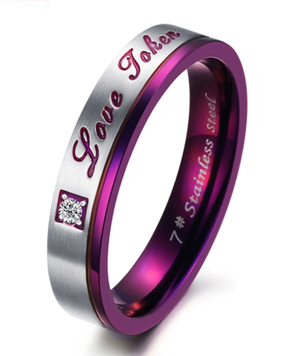 Stylish Purple Titanium Stainless Steel Couple Rings for Men & Women - CZ Inlay Engagement Wedding Promise Bands - Perfect for Anniversaries, Proposals & Romantic Gifts