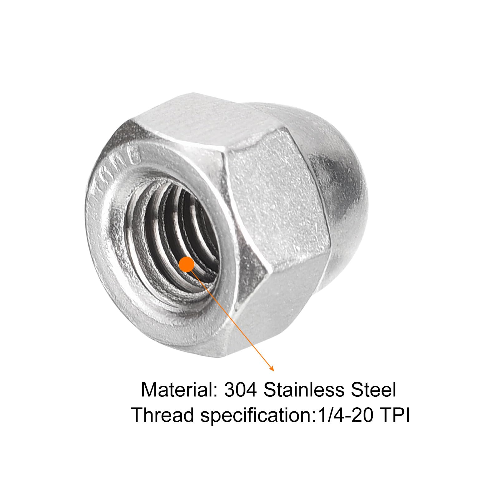 uxcell 100pcs 1/4-20 Acorn Cap Nuts, 304 Stainless Steel Hex Dome Head Nuts for Fasteners - Silver | Ideal for Furniture Assembly, Automotive Repair & DIY Projects