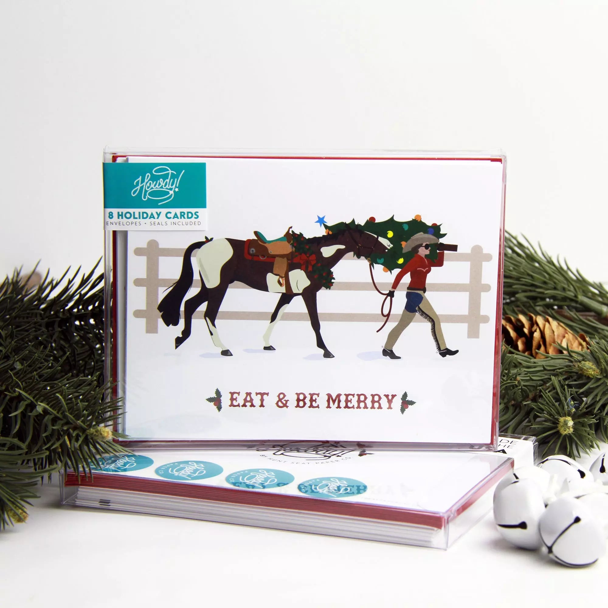 Eat + Be Merry Western Cowgirl Christmas Card - Funny Holiday Greeting Card for Cowgirl Lovers - Perfect for Christmas Gifts, Coworkers, Friends & Family