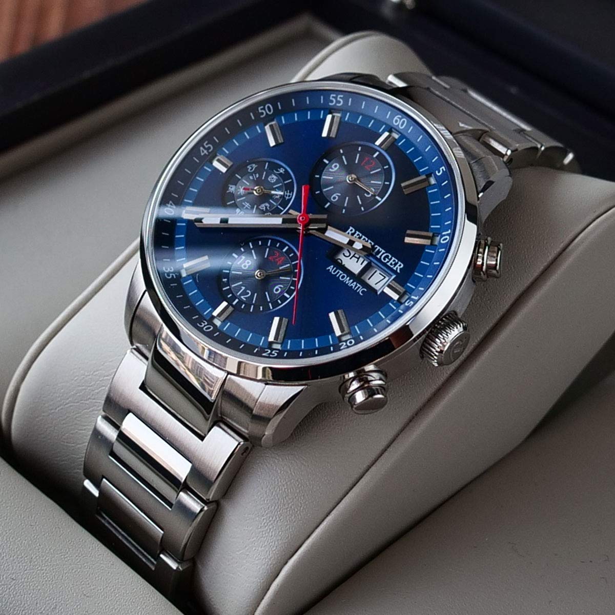 REEF TIGER Stainless Steel Men's Automatic Watch - Waterproof, Multifunctional, Luxury Dress Watch for Business & Casual Wear - RGA1659 | Perfect for Office, Parties & Outdoor Activities