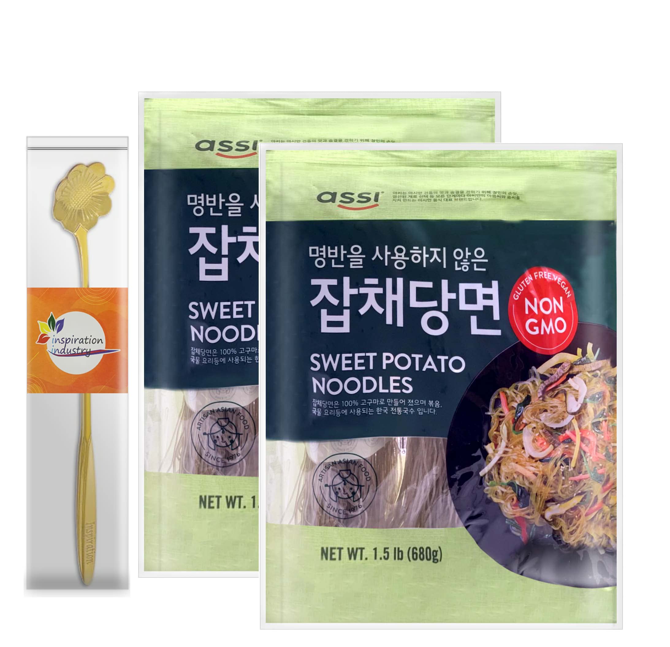ASSI Japchae Sweet Potato Noodles, 1.5LB (680g) - Korean Glass Noodles for Stir Fry & Salad | Includes 2 Free Coffee Spoons | Perfect for Asian Cooking, Meal Prep & Healthy Eating