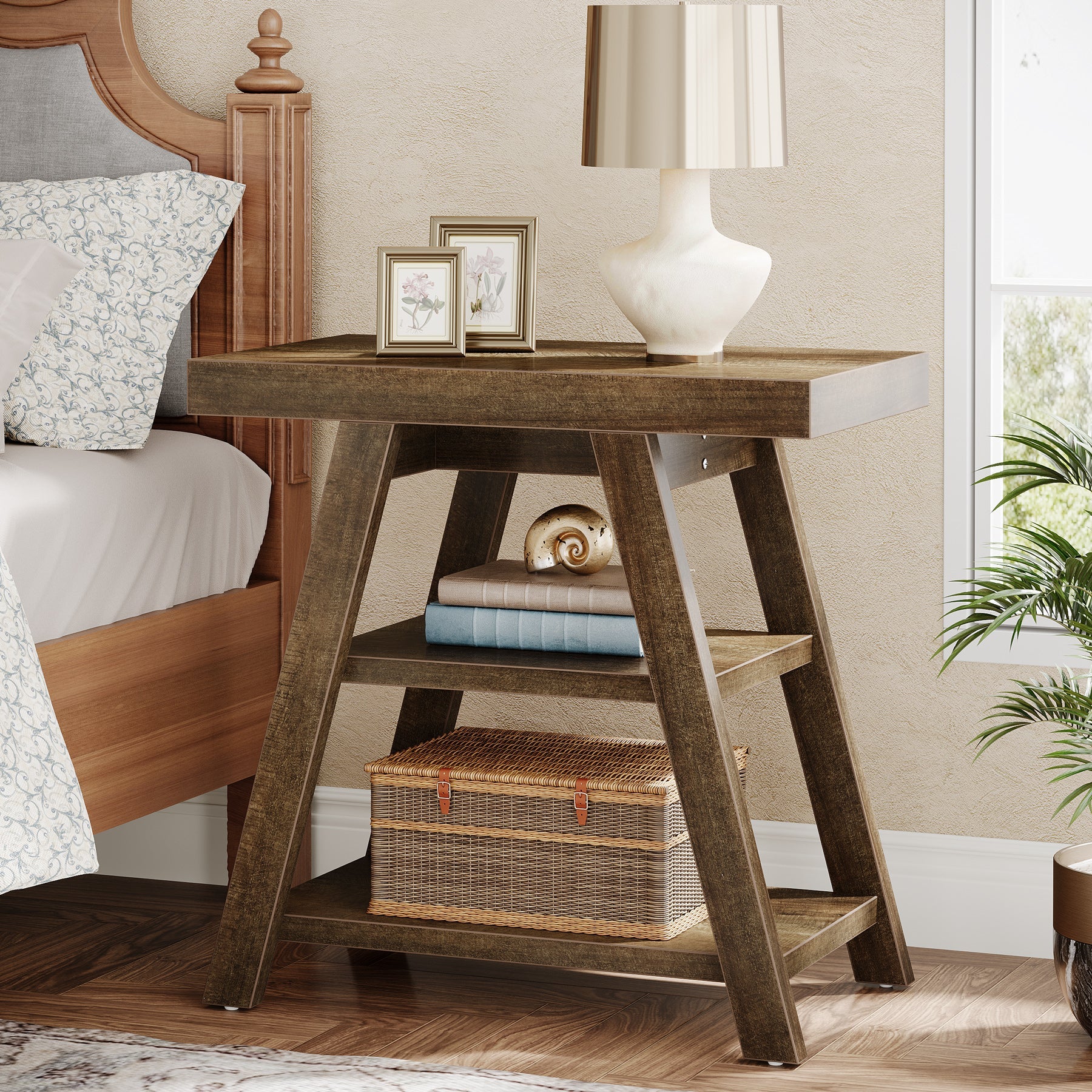 3-Tier Wooden End Table with Storage Shelf - Modern Sofa Side Table for Living Room, Bedroom, or Office - Perfect for Storing Books, Decor, and Essentials