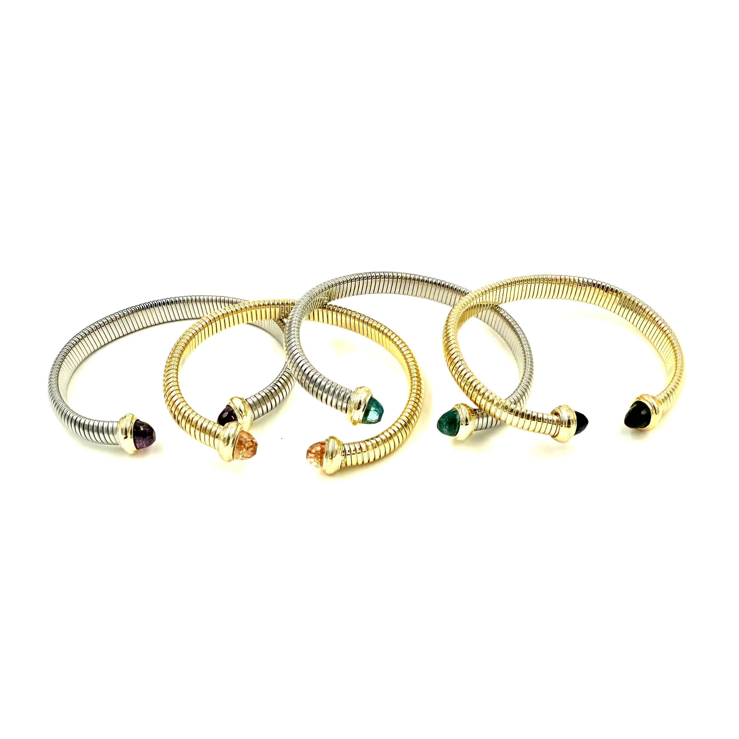 Ashley Gold Stainless Steel Open-End CZ Bangle Bracelet for Women - Fashion Jewelry Gift for Birthday, Anniversary & Special Occasions