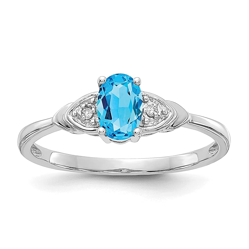 14K White Gold Blue Topaz & Diamond Ring - Size 7.00, December Birthstone Jewelry for Women | Elegant Gift for Her, Anniversary, Birthday & Special Occasions