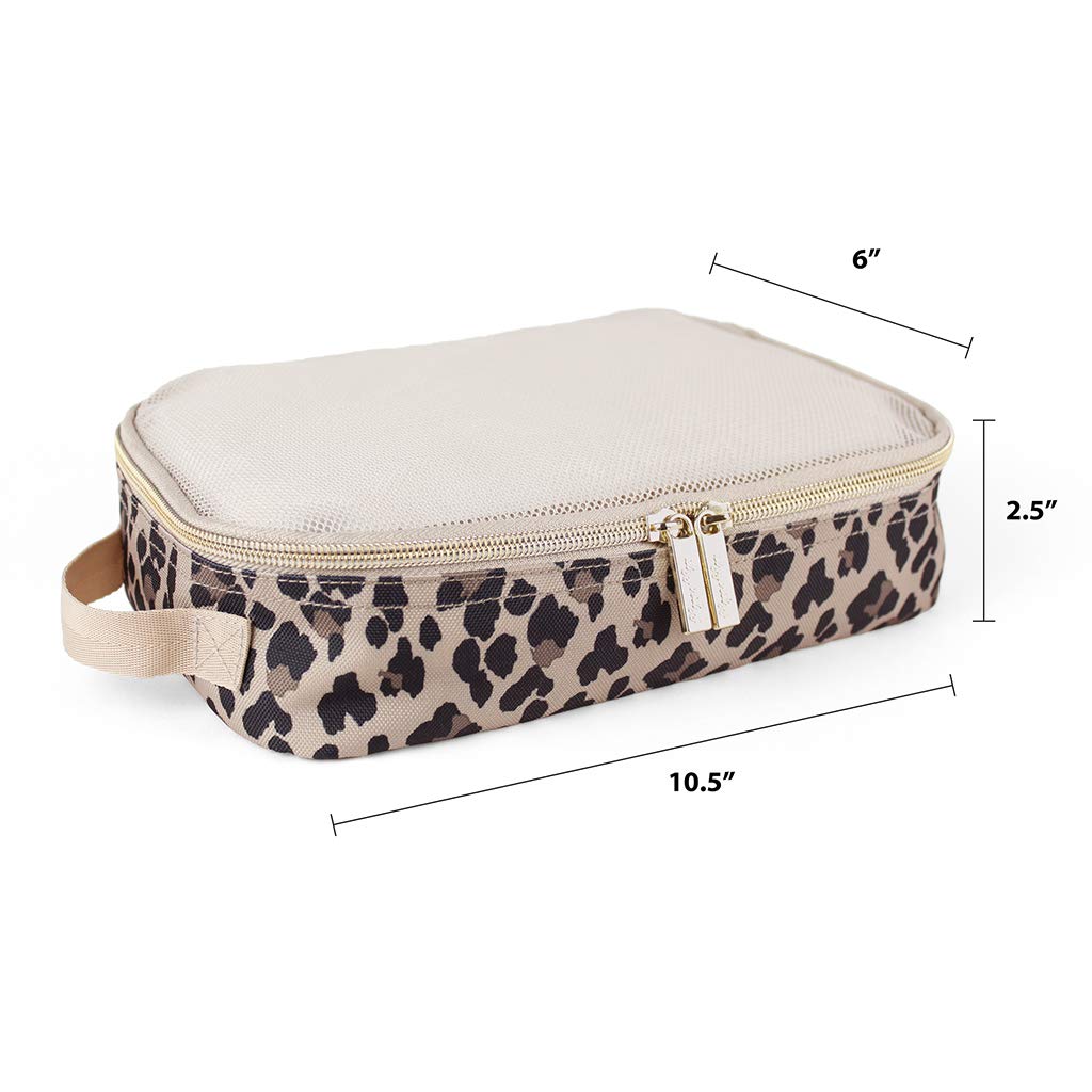Itzy Ritzy 3-Piece Packing Cubes Set for Travel – Mesh Top, Double Zippers & Fabric Handle Travel Organizers (Leopard Print) – Perfect for Suitcase Organization, Business Trips & Vacation Packing
