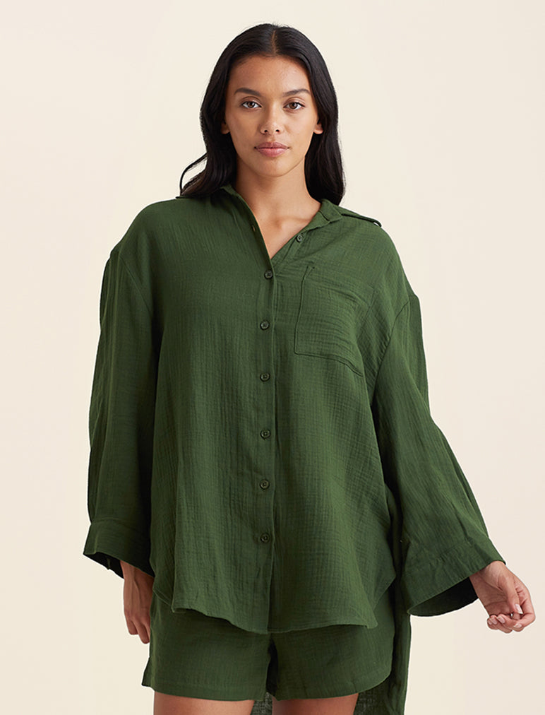 Ashley Textured Cotton Oversized Shirt for Women | Comfortable Loose Fit Button Down Top | Casual Office Wear & Weekend Outfits